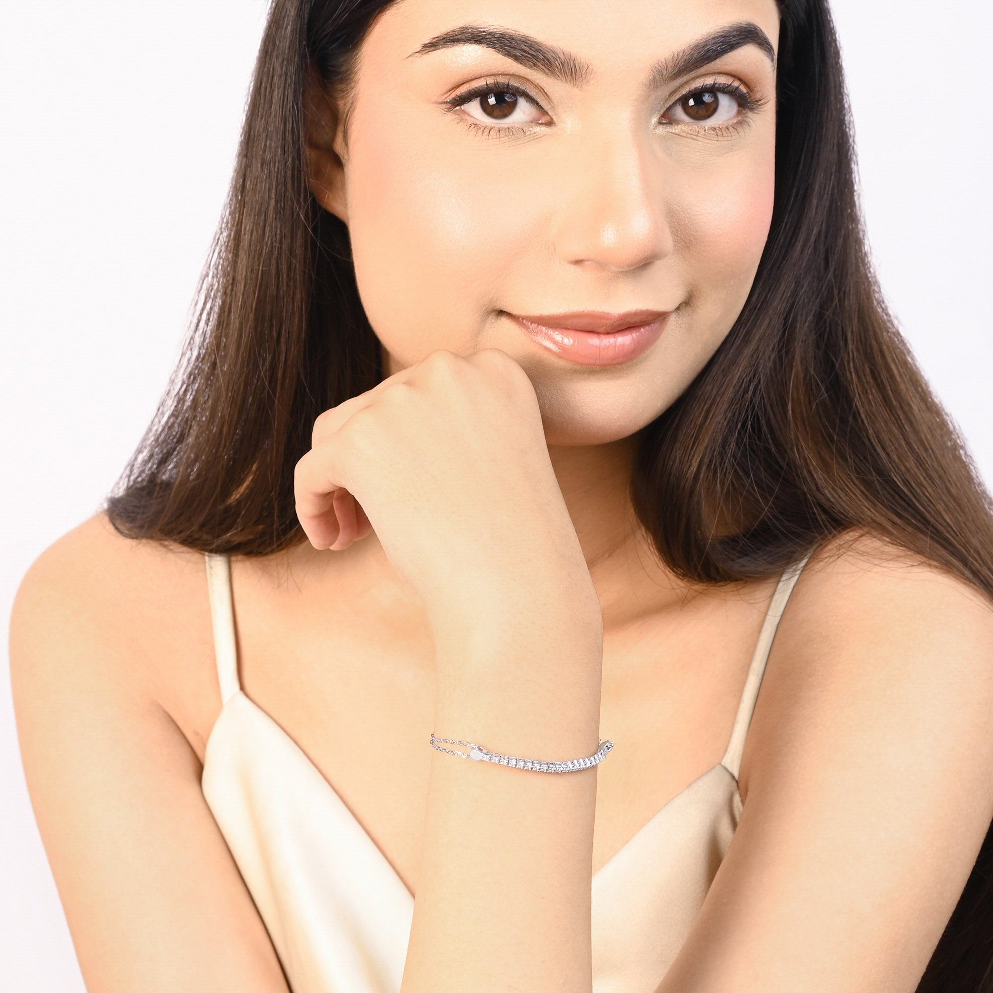 Minimal CZ Bar Silver Bracelet