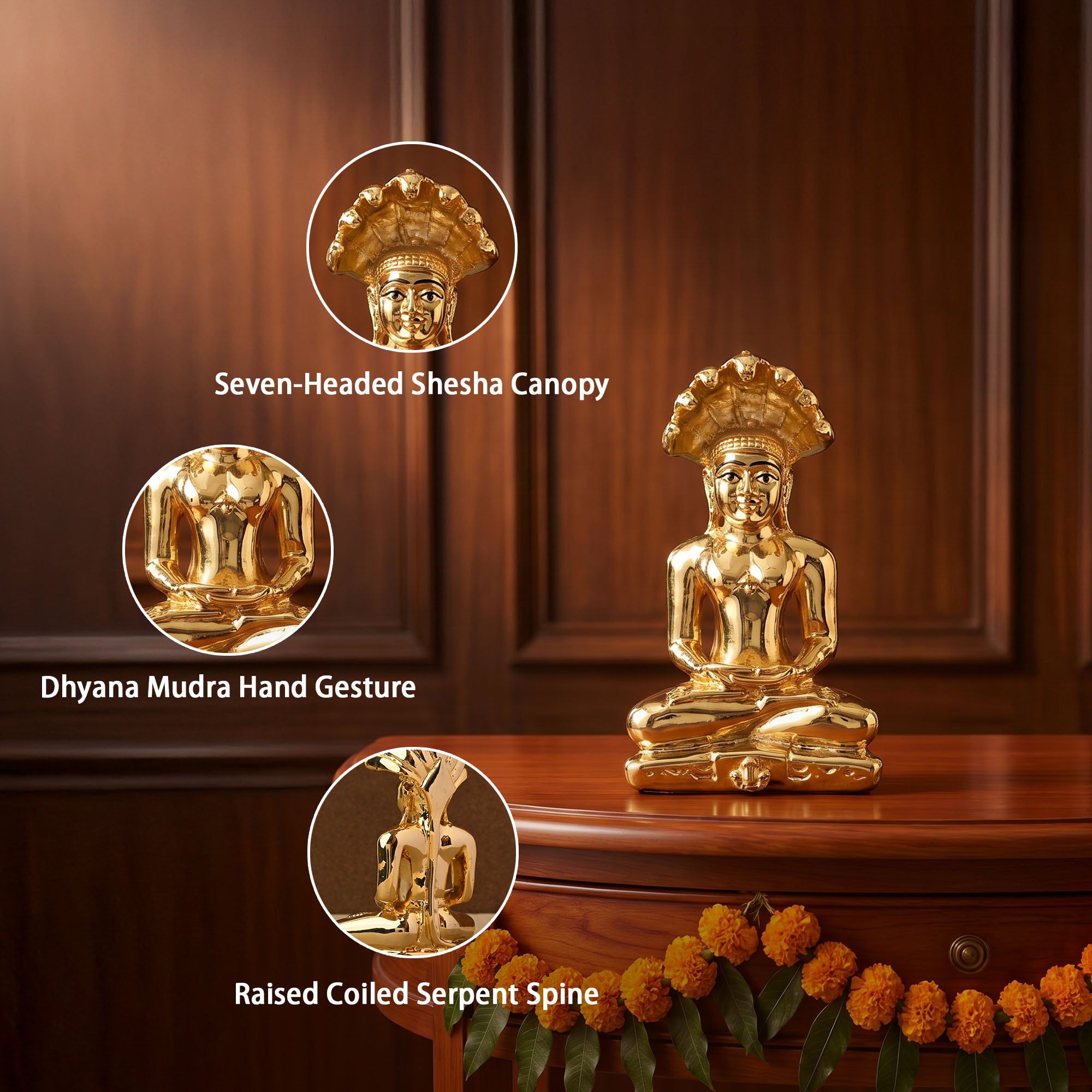 24K Gold Plated Parshvanatha Idol