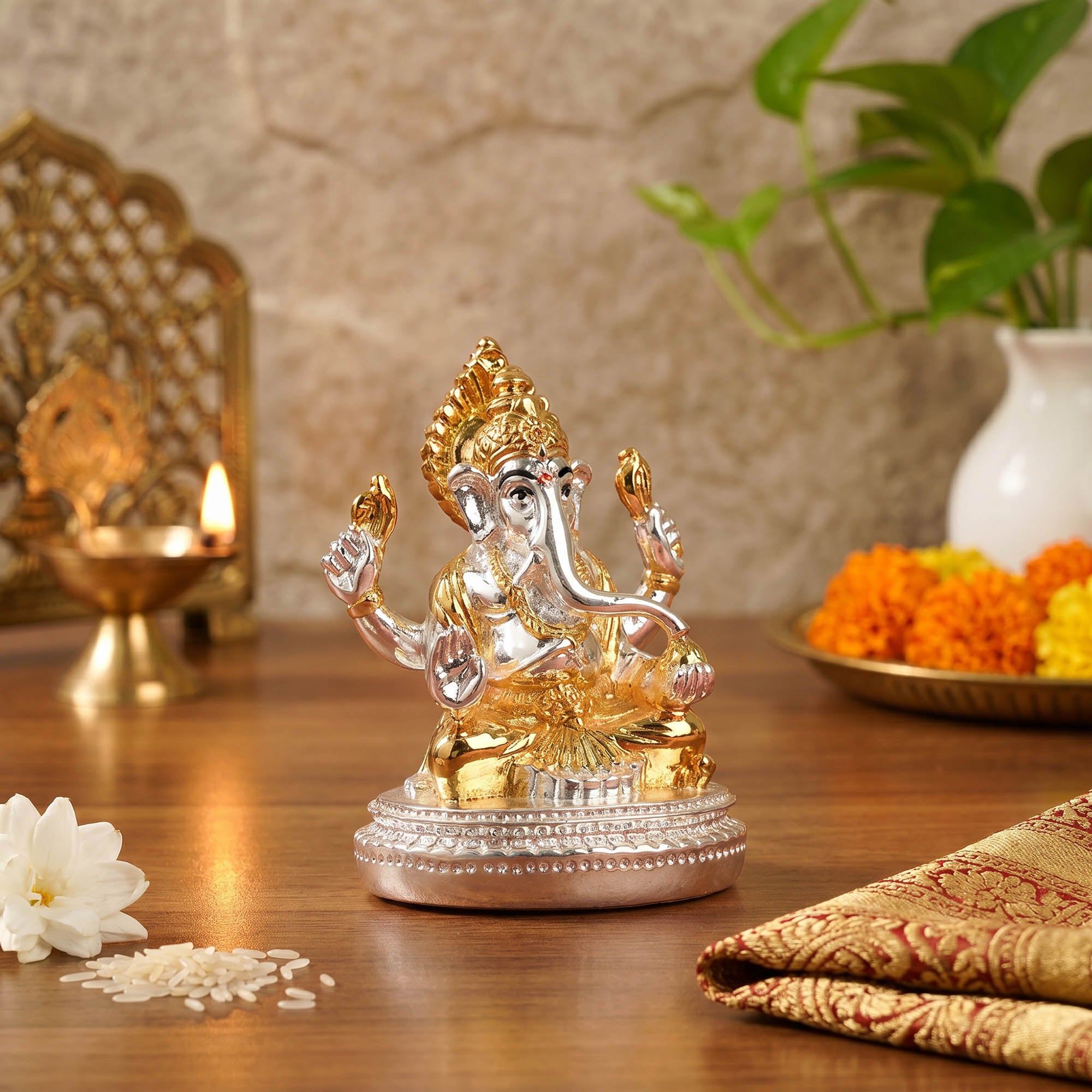 24K Gold Plated Dual Tone Ganesha Idol
