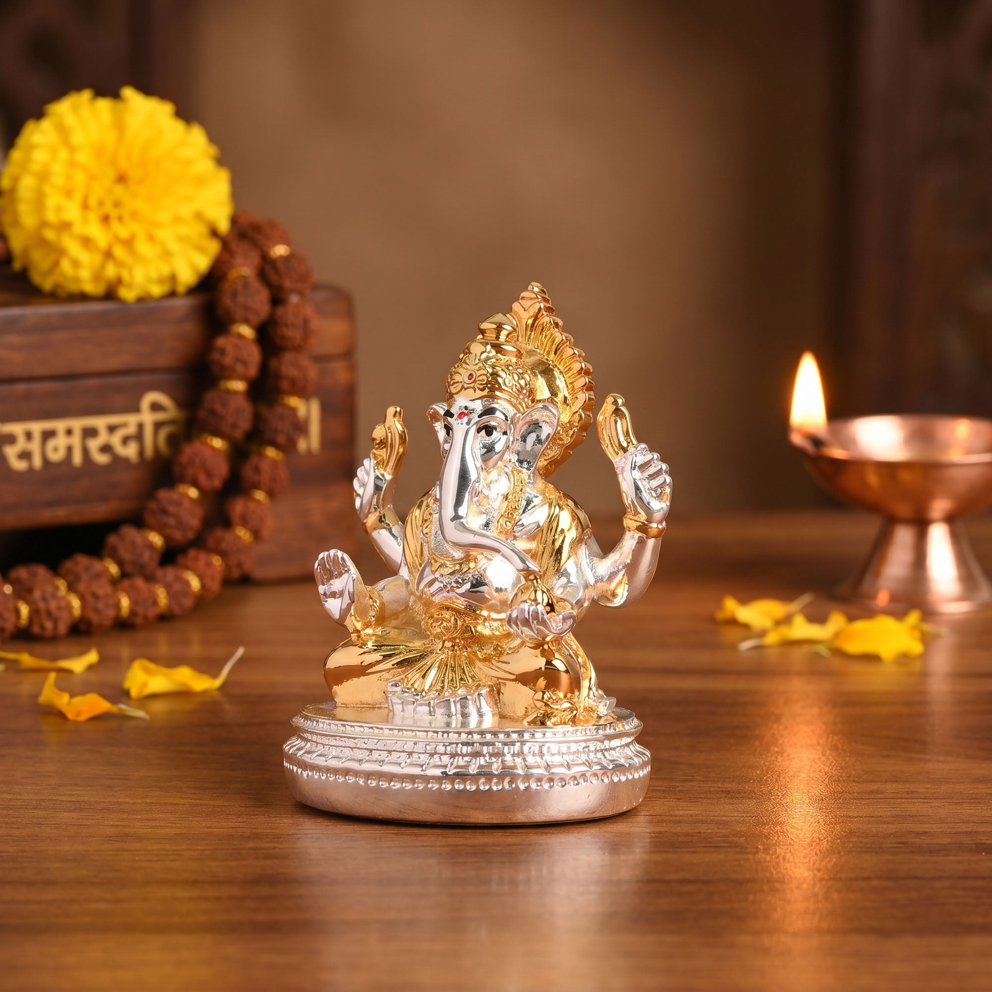 24K Gold Plated Dual Tone Ganesha Idol