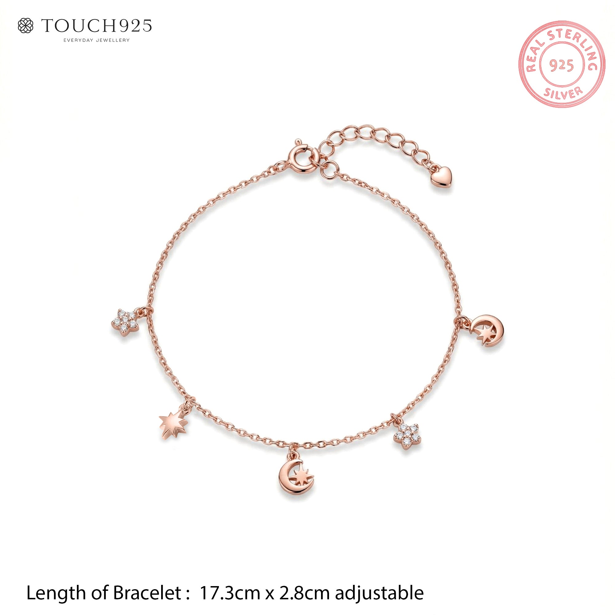 Moon & Star Charm Bracelet - Touch925 Silver Jewellery