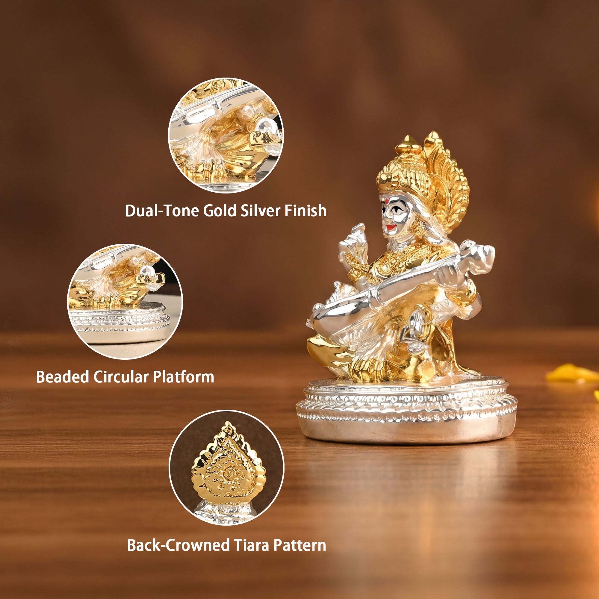 24K Gold Plated Dual Tone Saraswati Idol