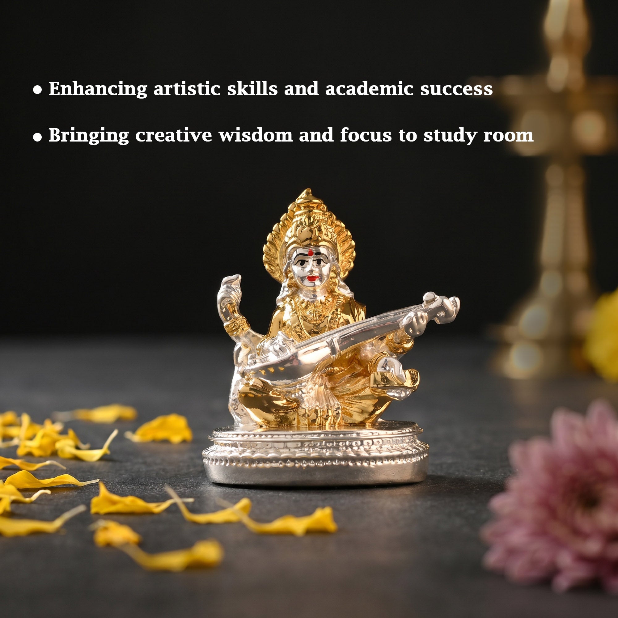 24K Gold Plated Dual Tone Saraswati Idol