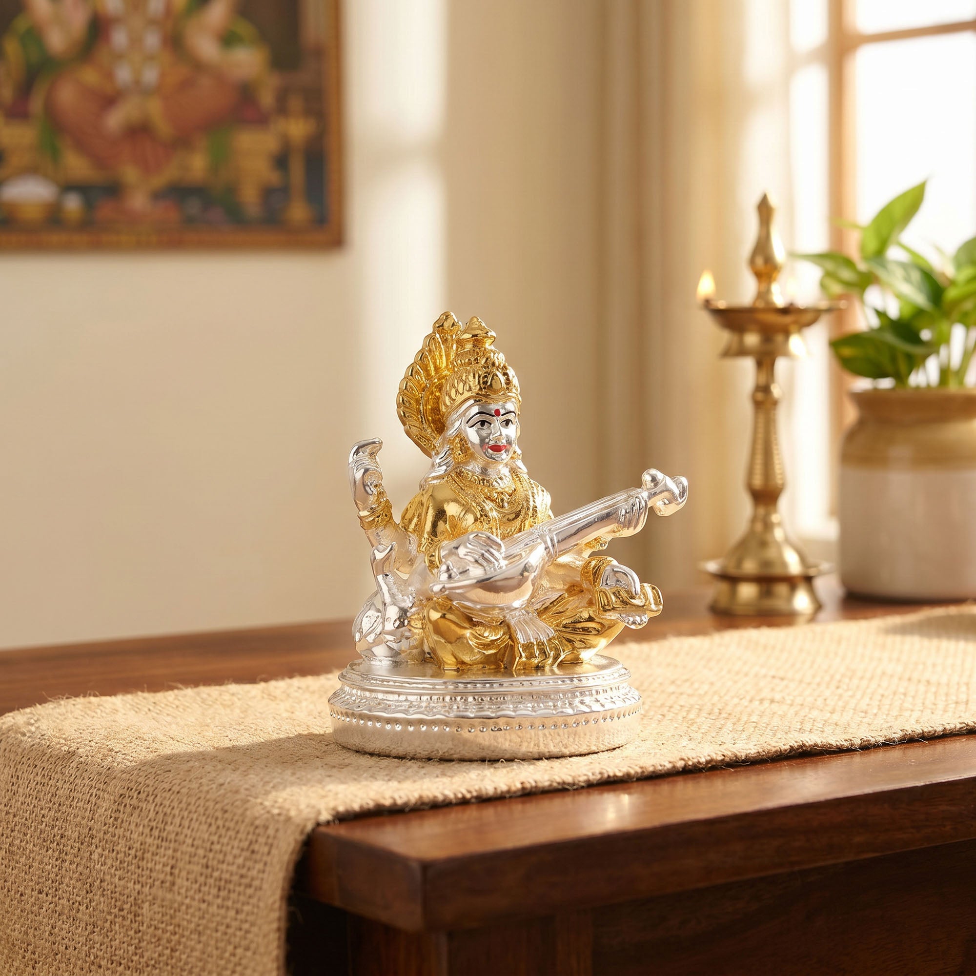 24K Gold Plated Dual Tone Saraswati Idol