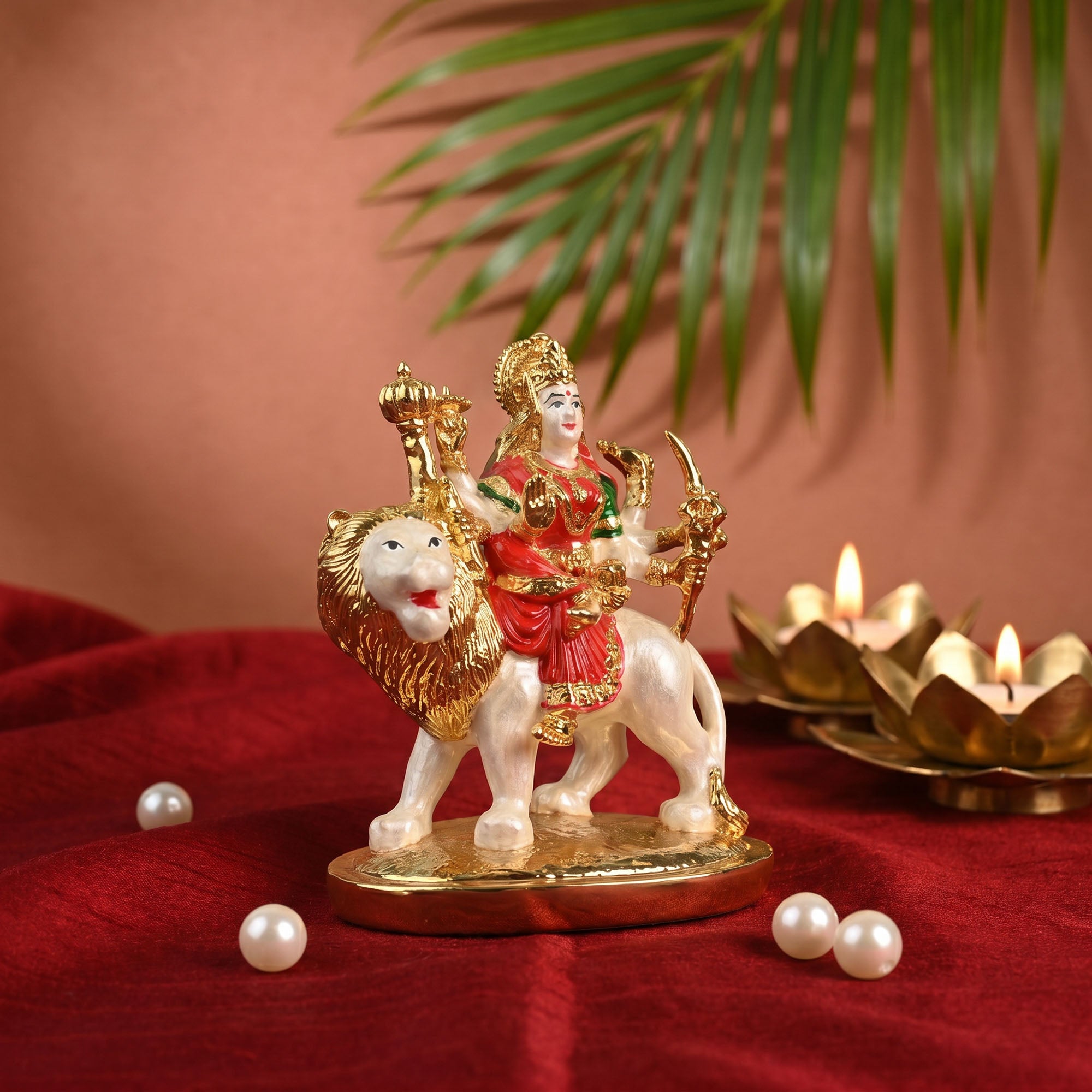 24K Gold Plated Durga Lion Ride Idol