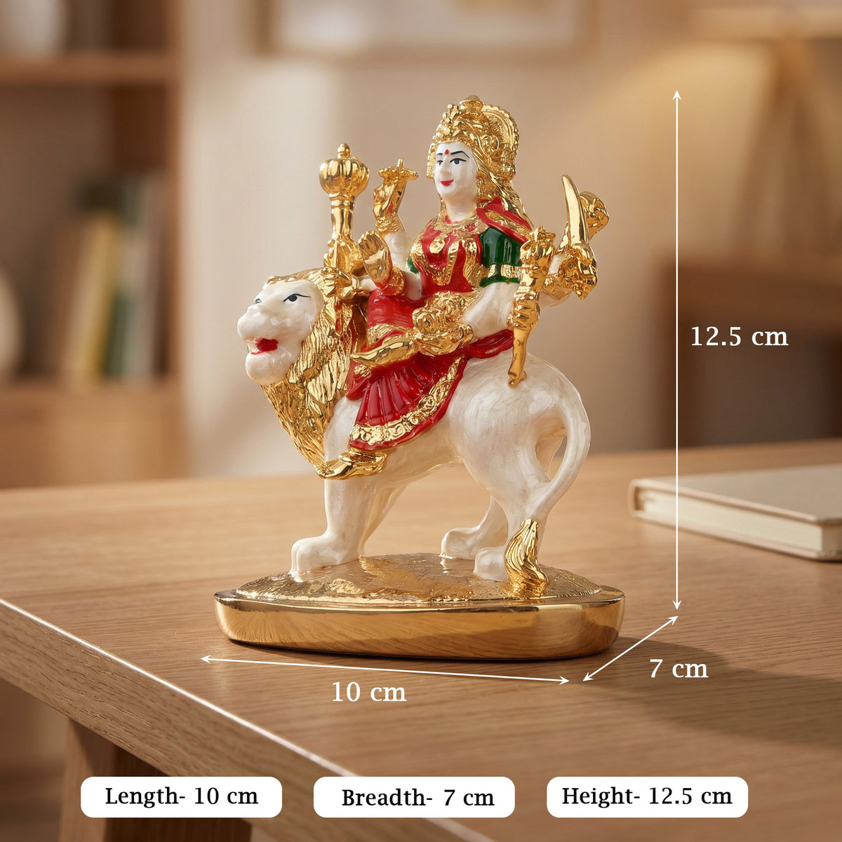 24K Gold Plated Durga Lion Ride Idol