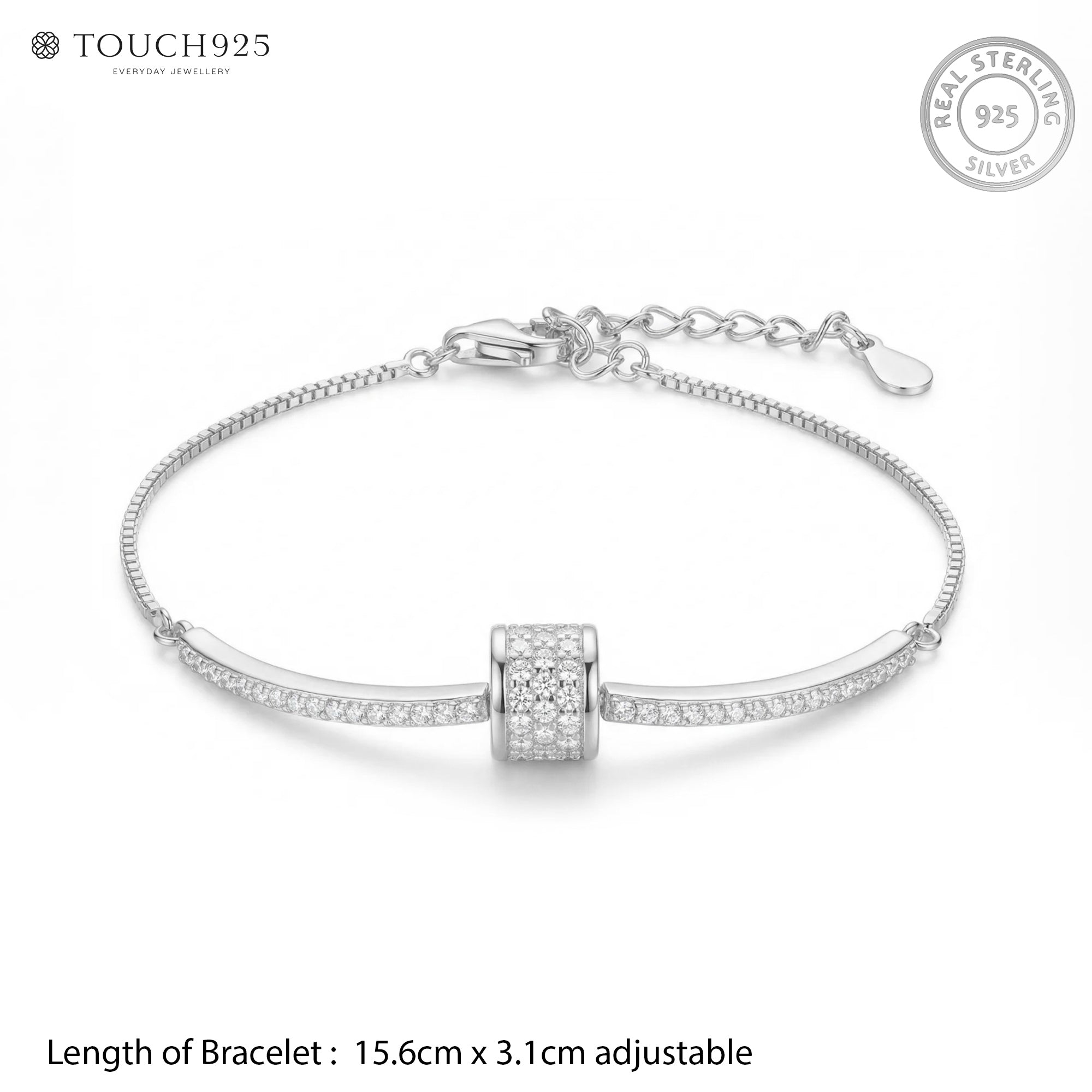 Pavé Curve Silver Bracelet