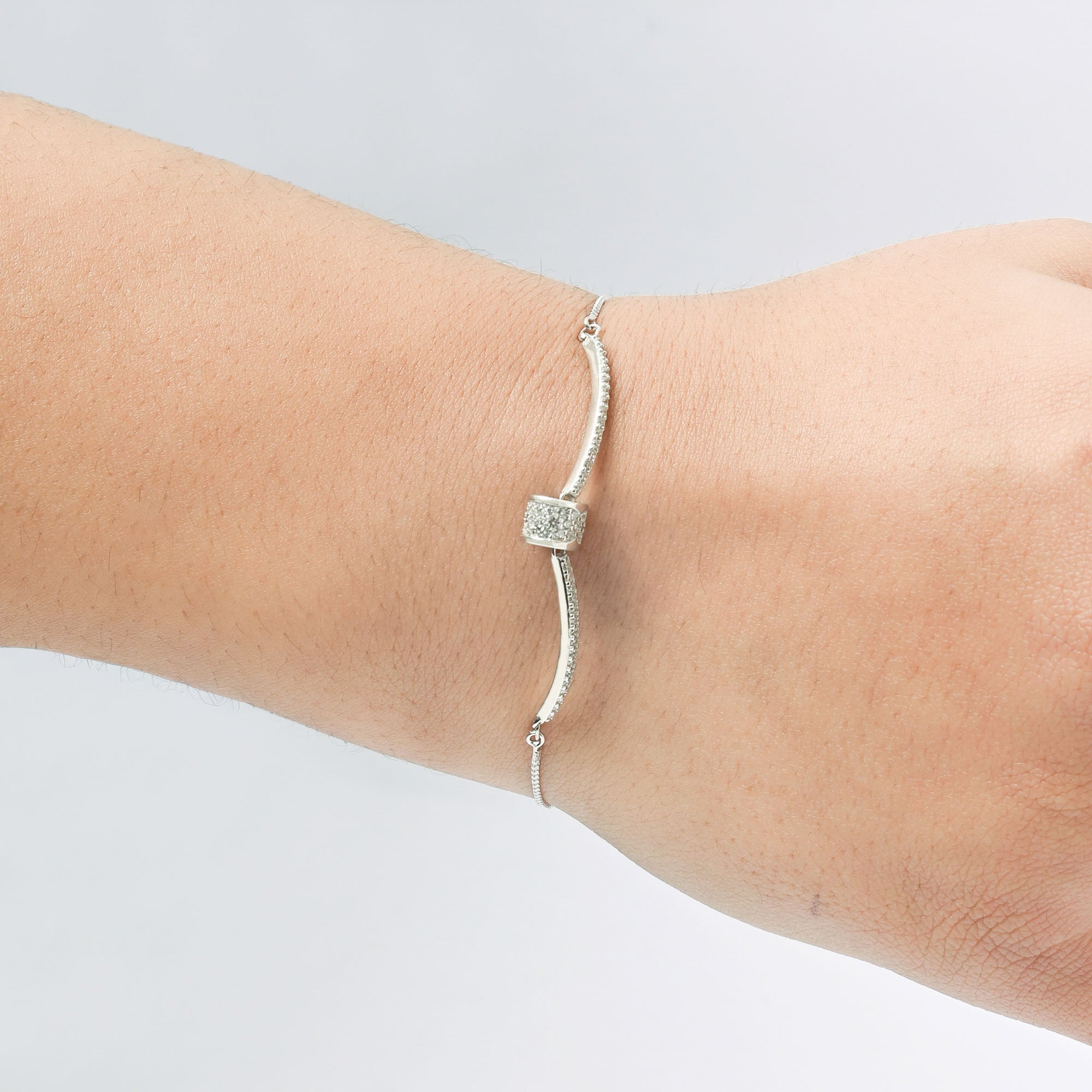 Pavé Curve Silver Bracelet