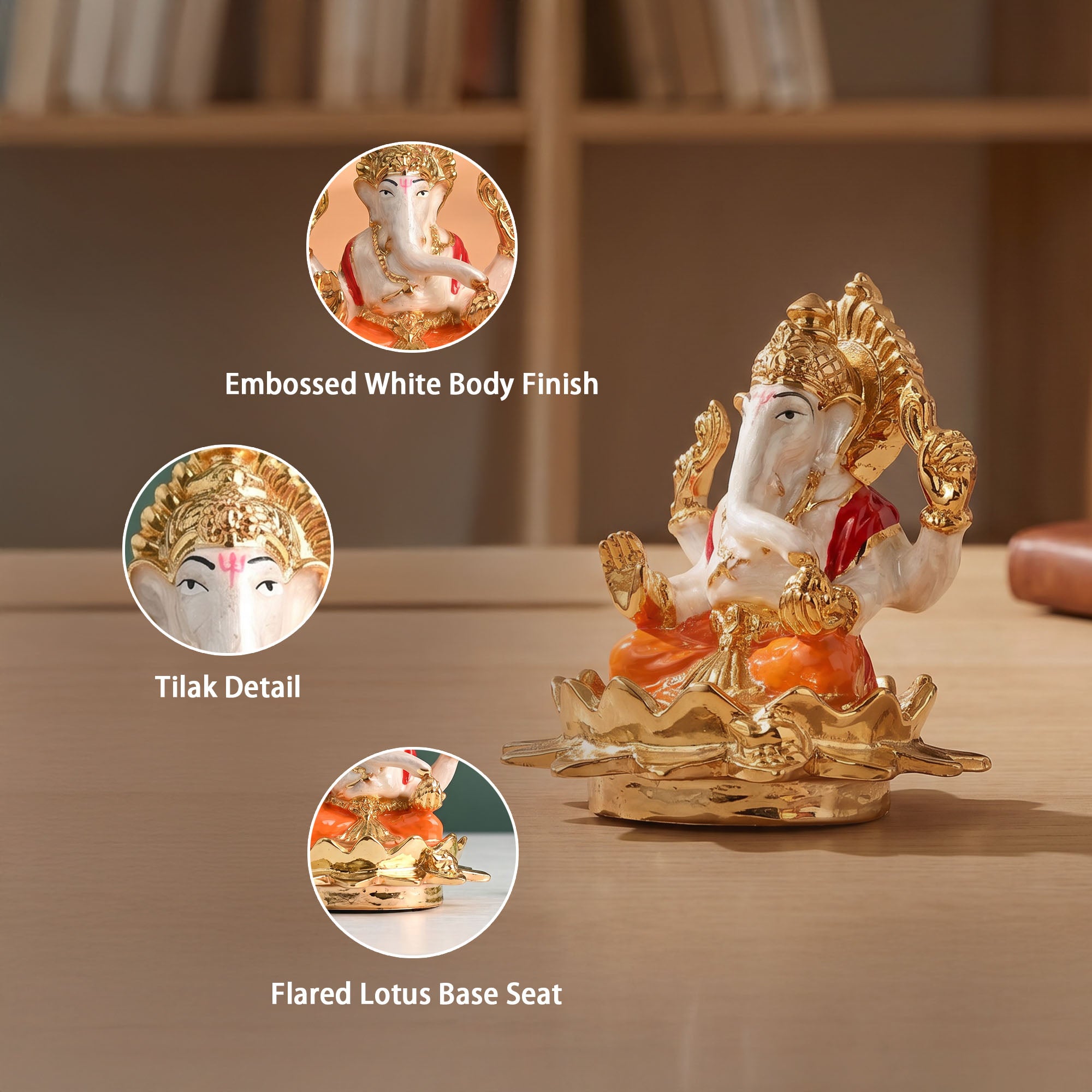 24K Gold Plated Seated Kamal Ganesha