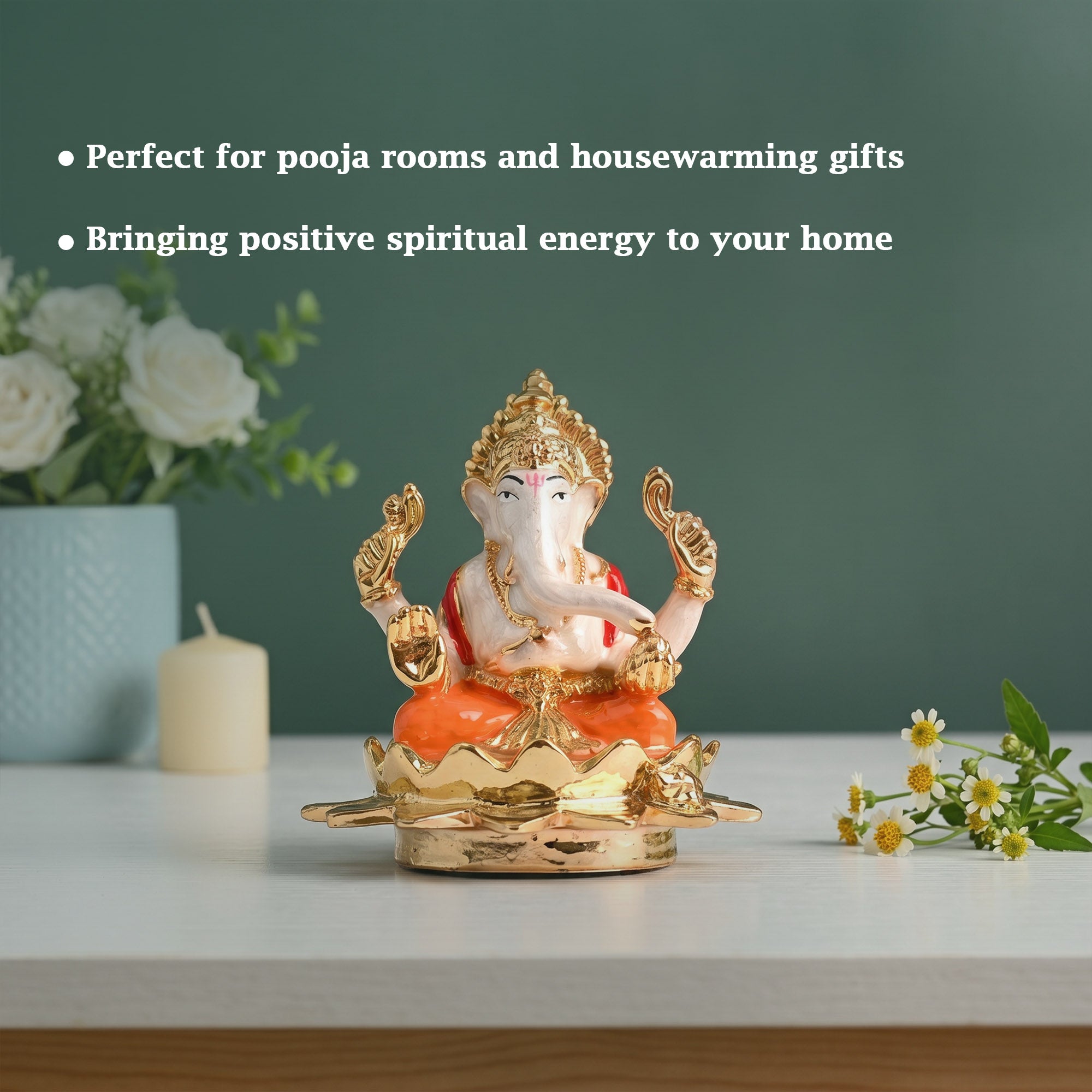 24K Gold Plated Seated Kamal Ganesha