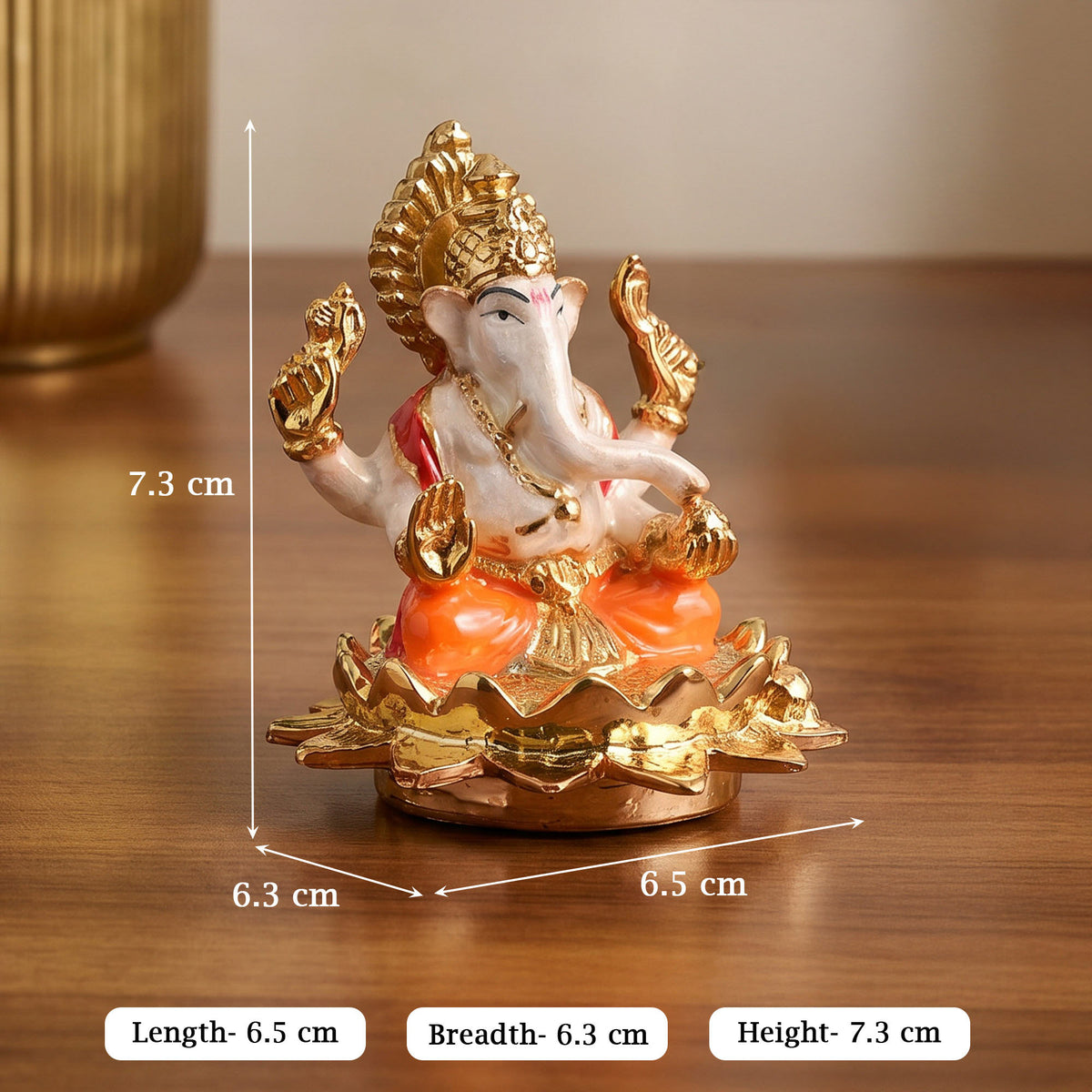 24K Gold Plated Seated Kamal Ganesha