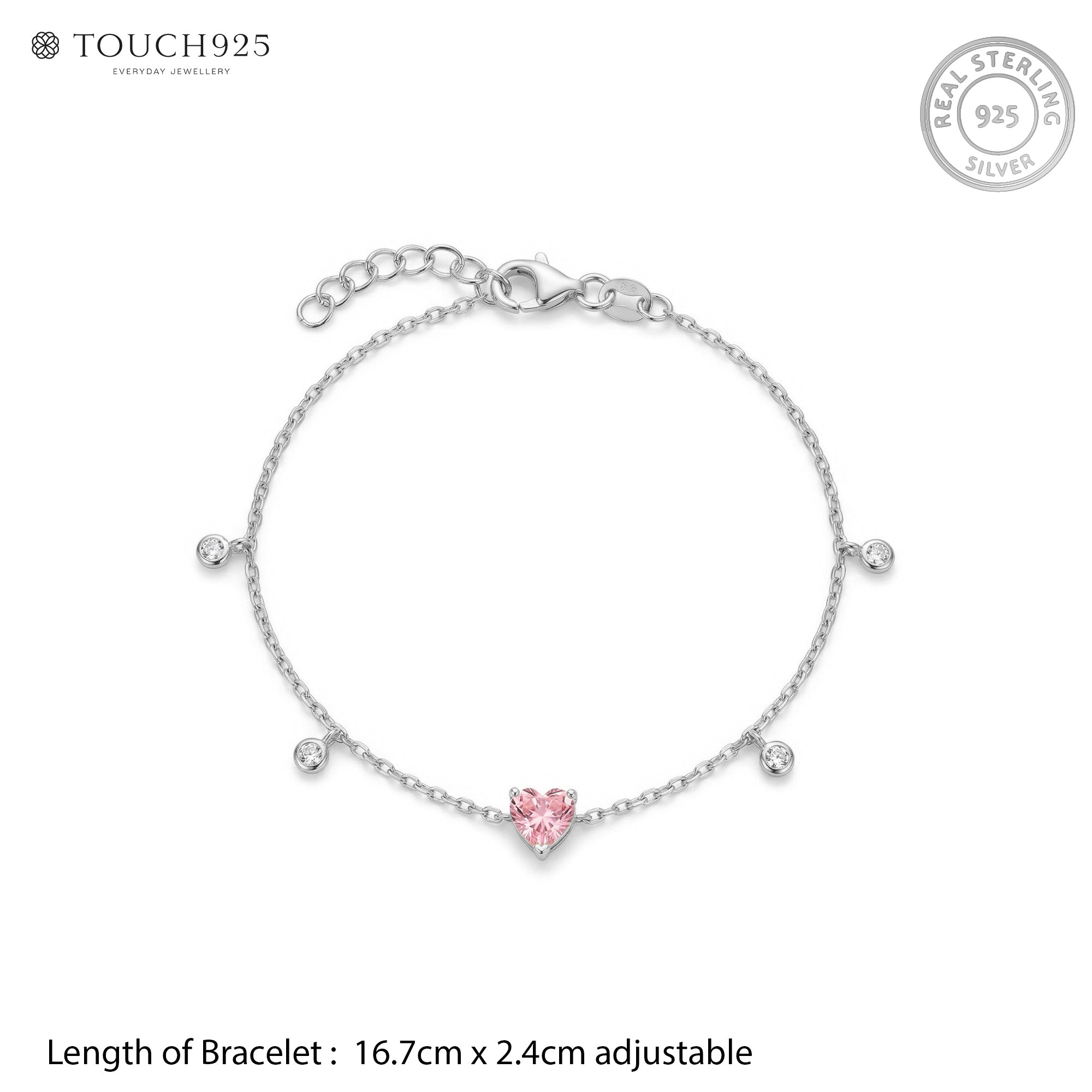 Pink Heart Silver Bracelet