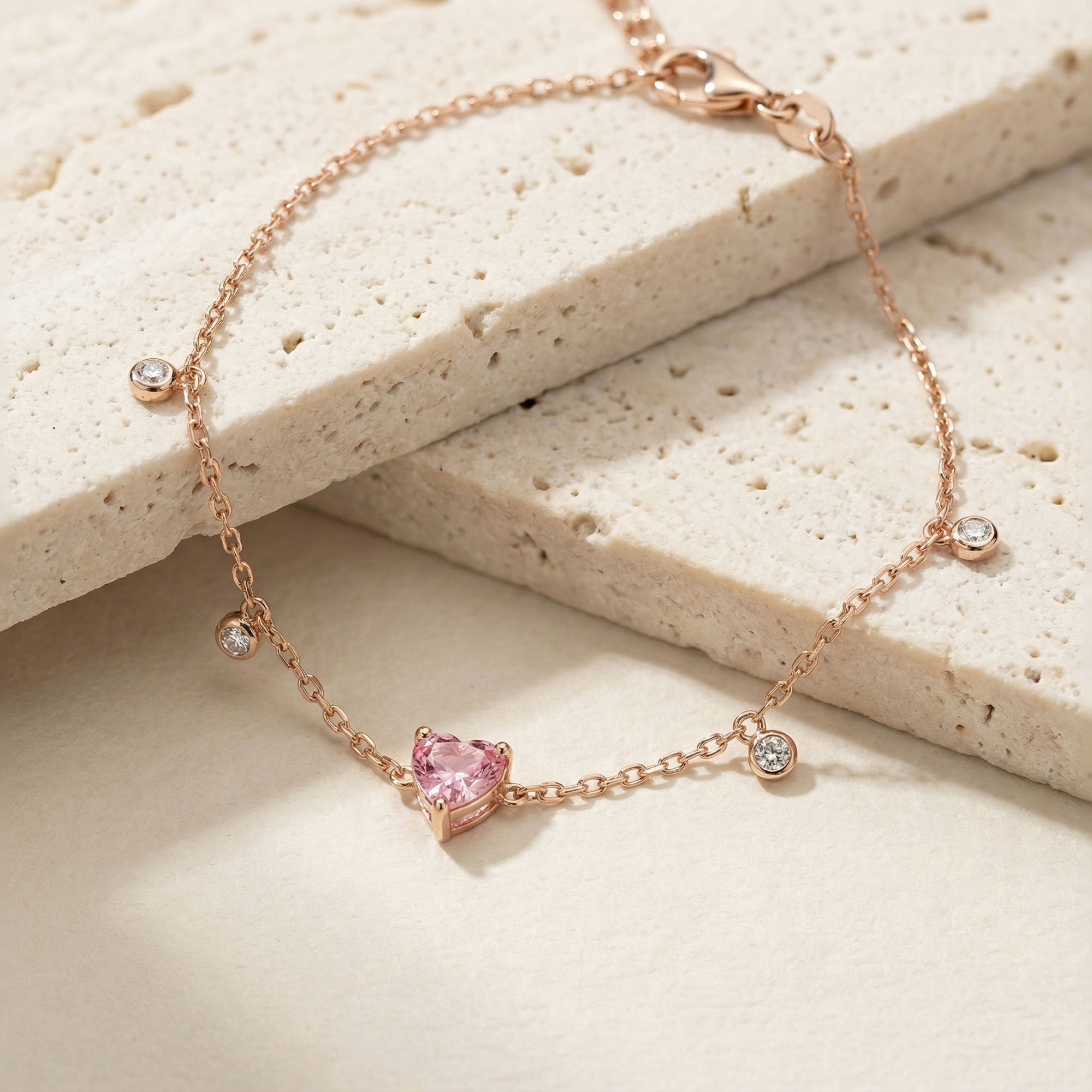 Pink Heart Silver Bracelet