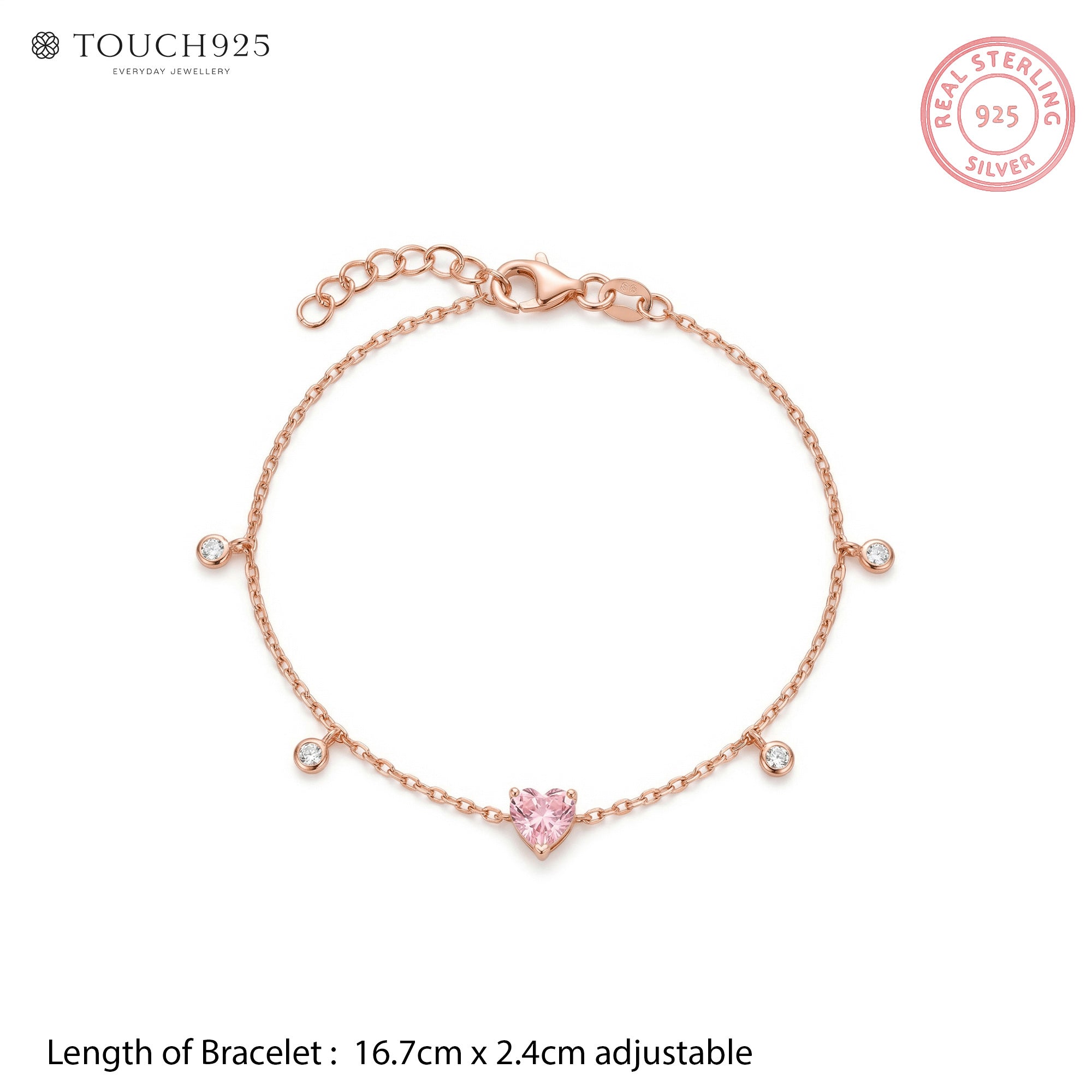 Pink Heart Silver Bracelet