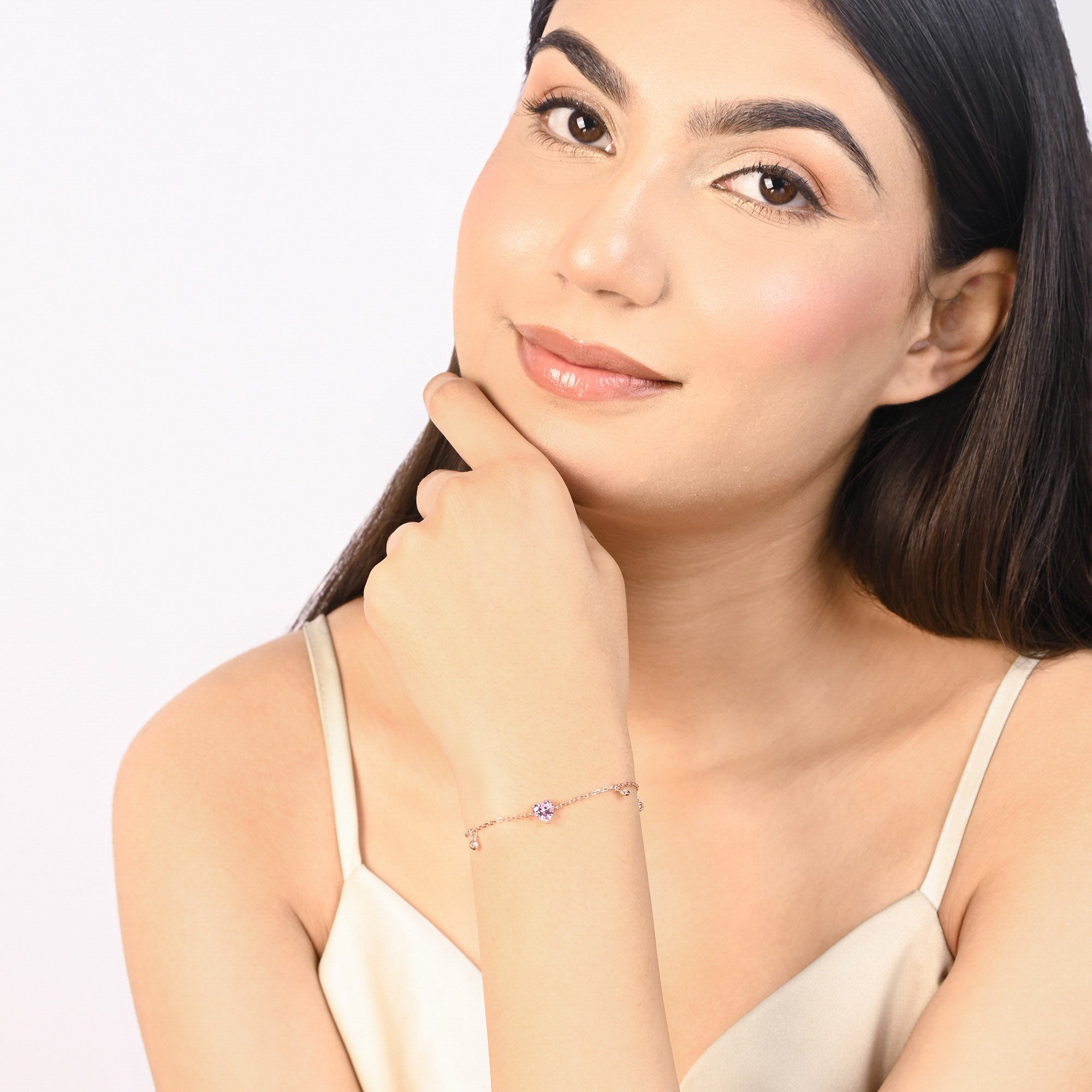 Pink Heart Silver Bracelet