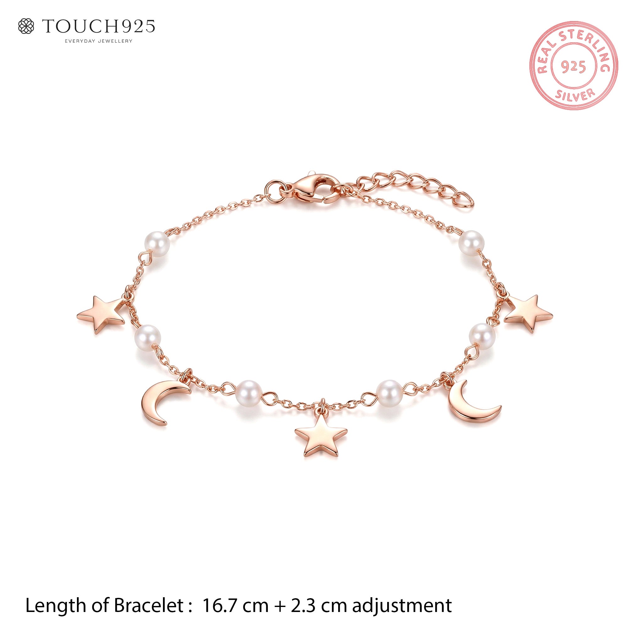 Star Moon Pearl Bracelet - Touch925 Silver Jewellery