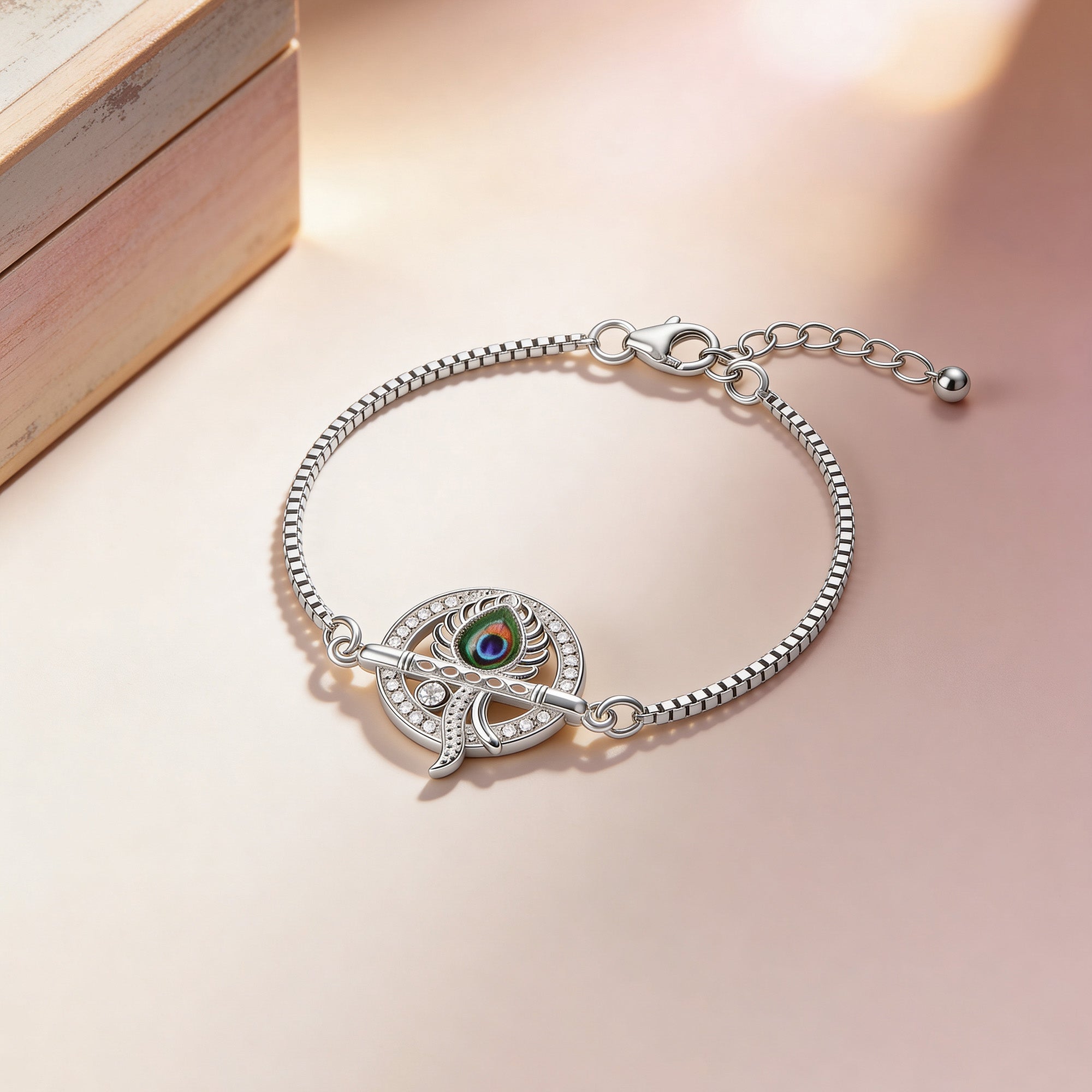 Krishna Flute Halo Silver Bracelet