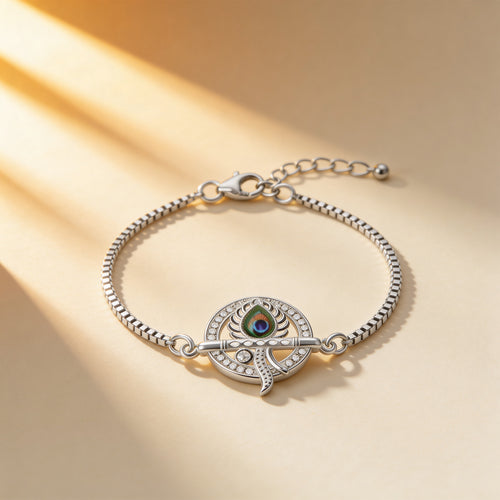 Krishna Flute Halo Silver Bracelet