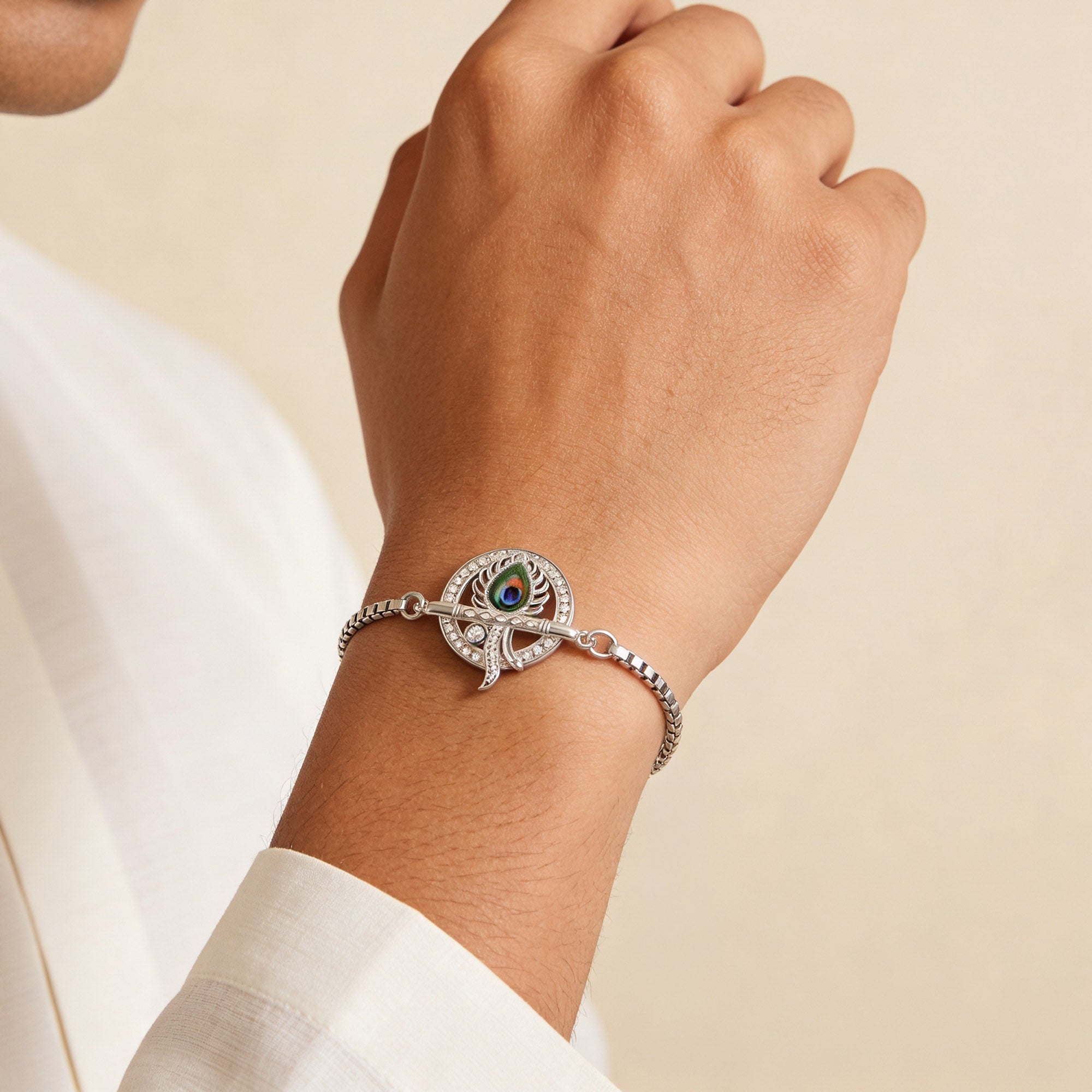 Krishna Flute Halo Silver Bracelet