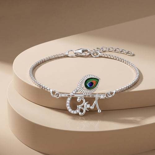 Om Flute Morpankh Silver Bracelet