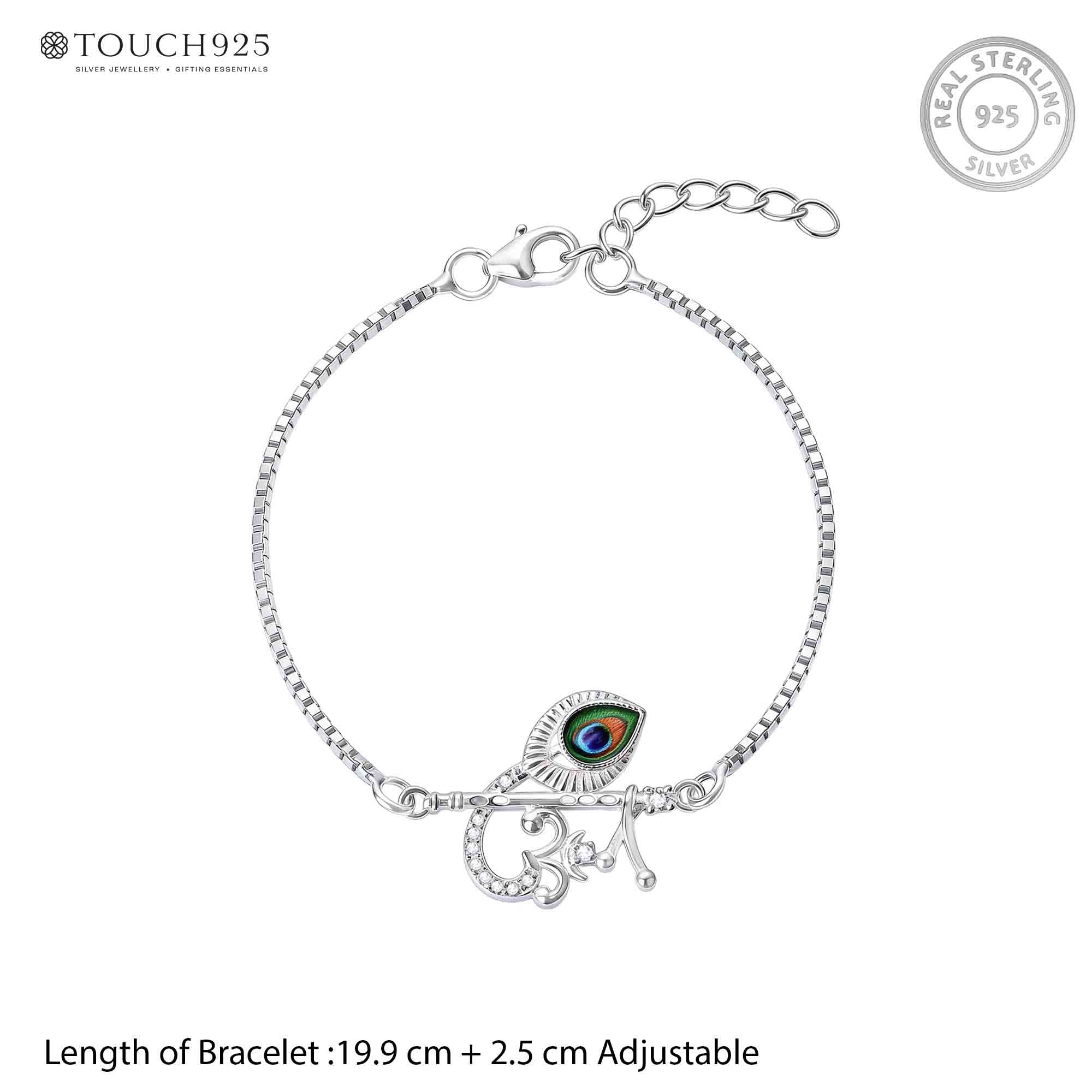 Om Flute Morpankh Silver Bracelet