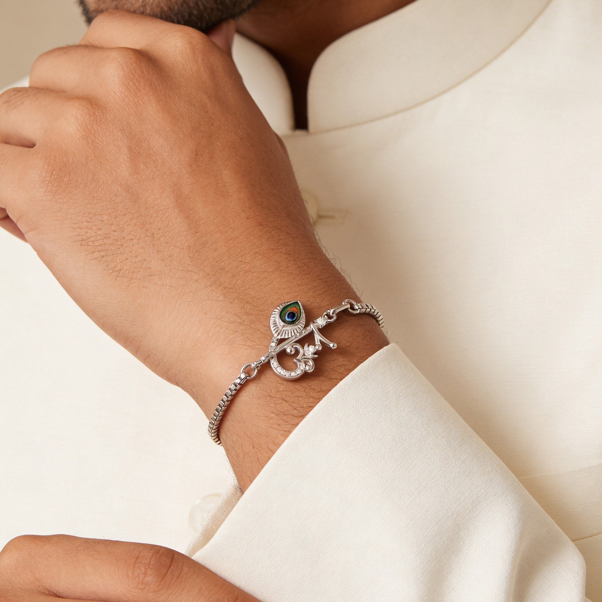 Om Flute Morpankh Silver Bracelet