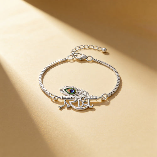 Radhe Flute Morpankh Silver Bracelet