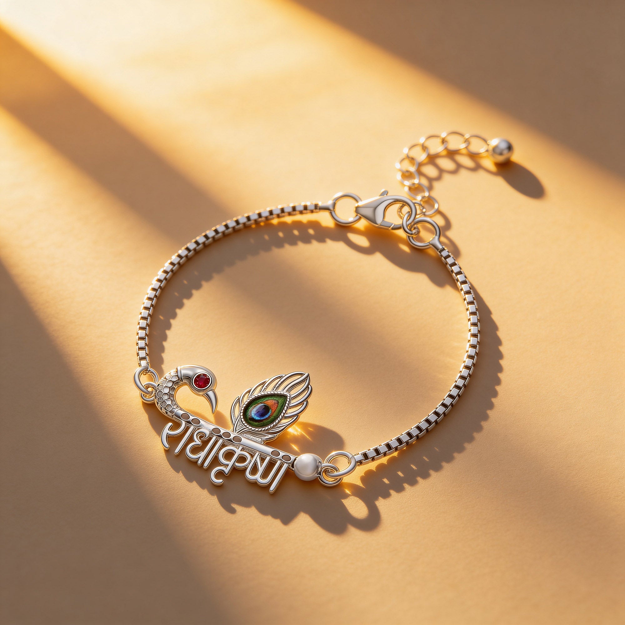 Radha Krishna Mayur Silver Bracelet