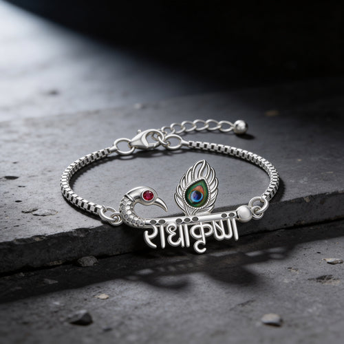 Radha Krishna Mayur Silver Bracelet