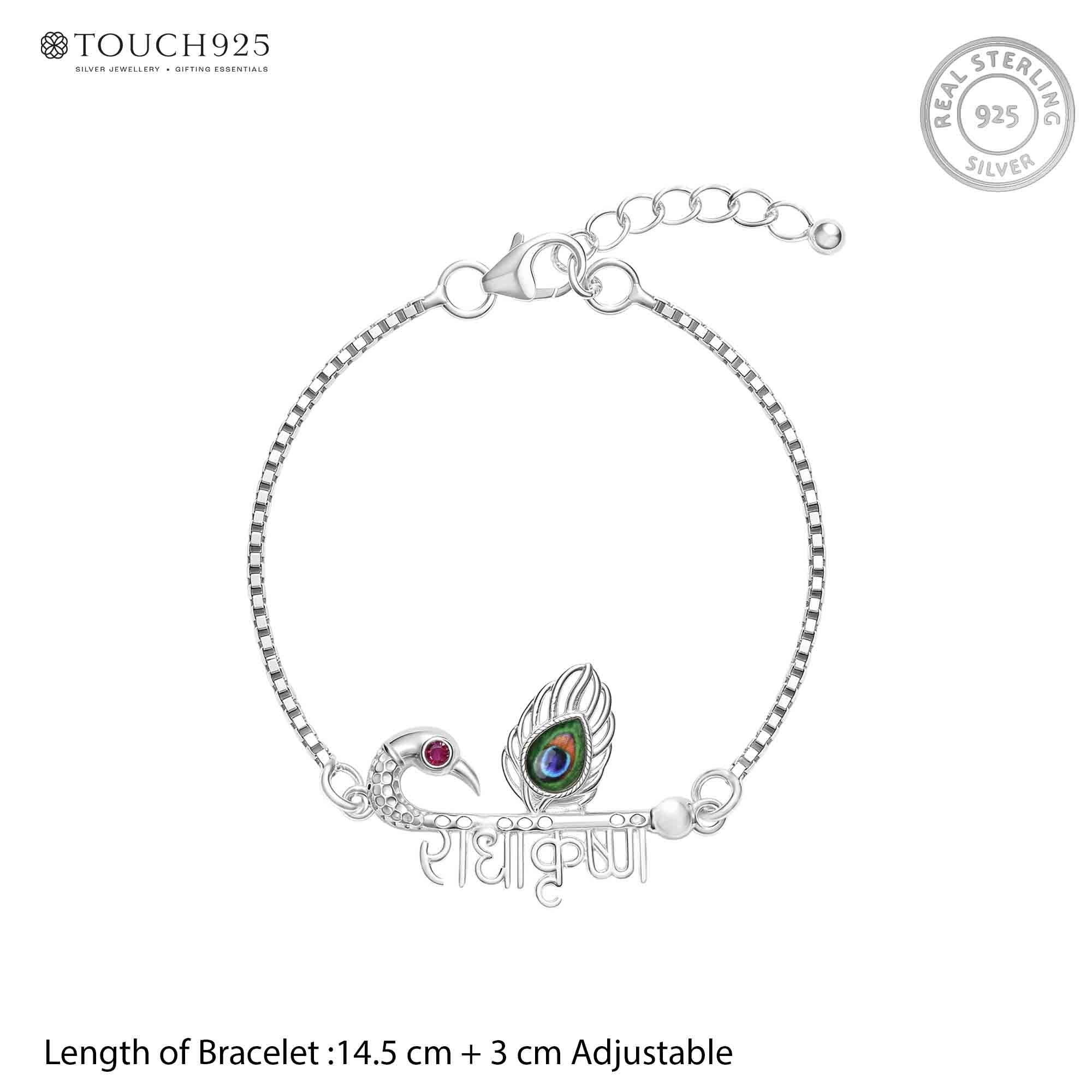 Radha Krishna Mayur Silver Bracelet
