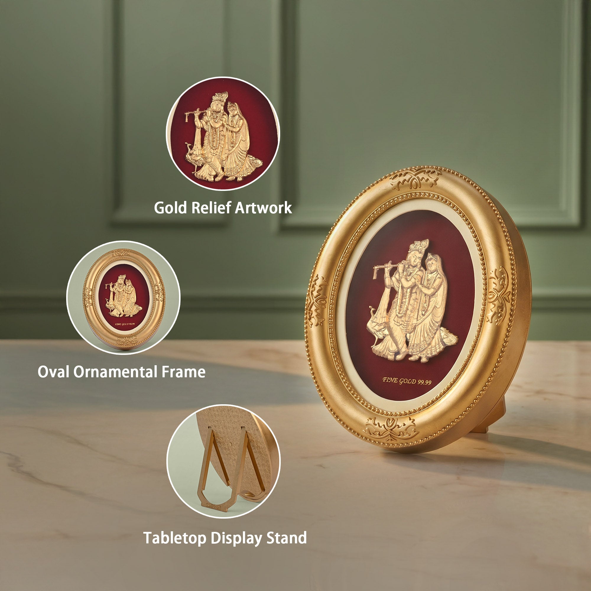 Radha Krishna 24K Gold Foil Table Frame