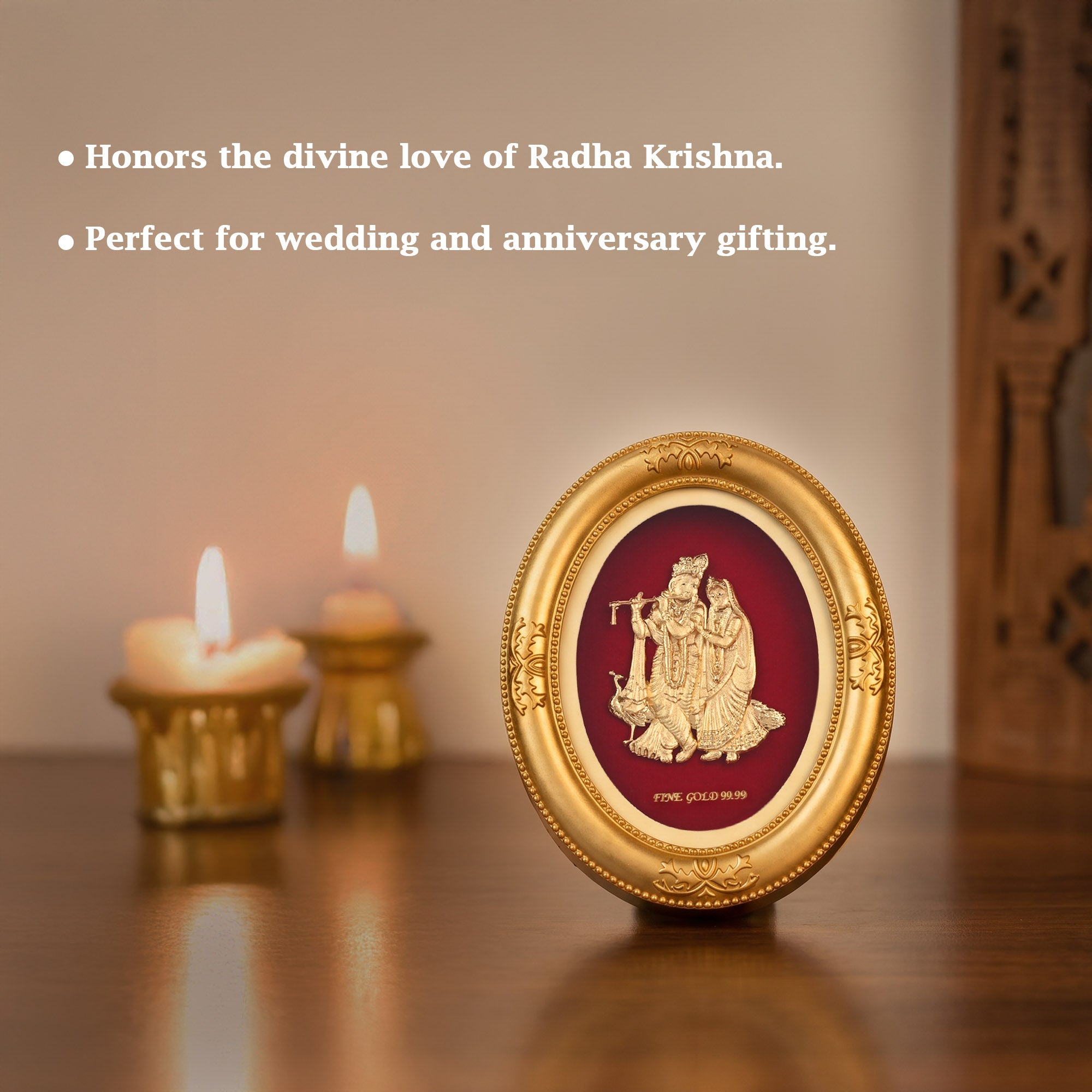 Radha Krishna 24K Gold Foil Table Frame