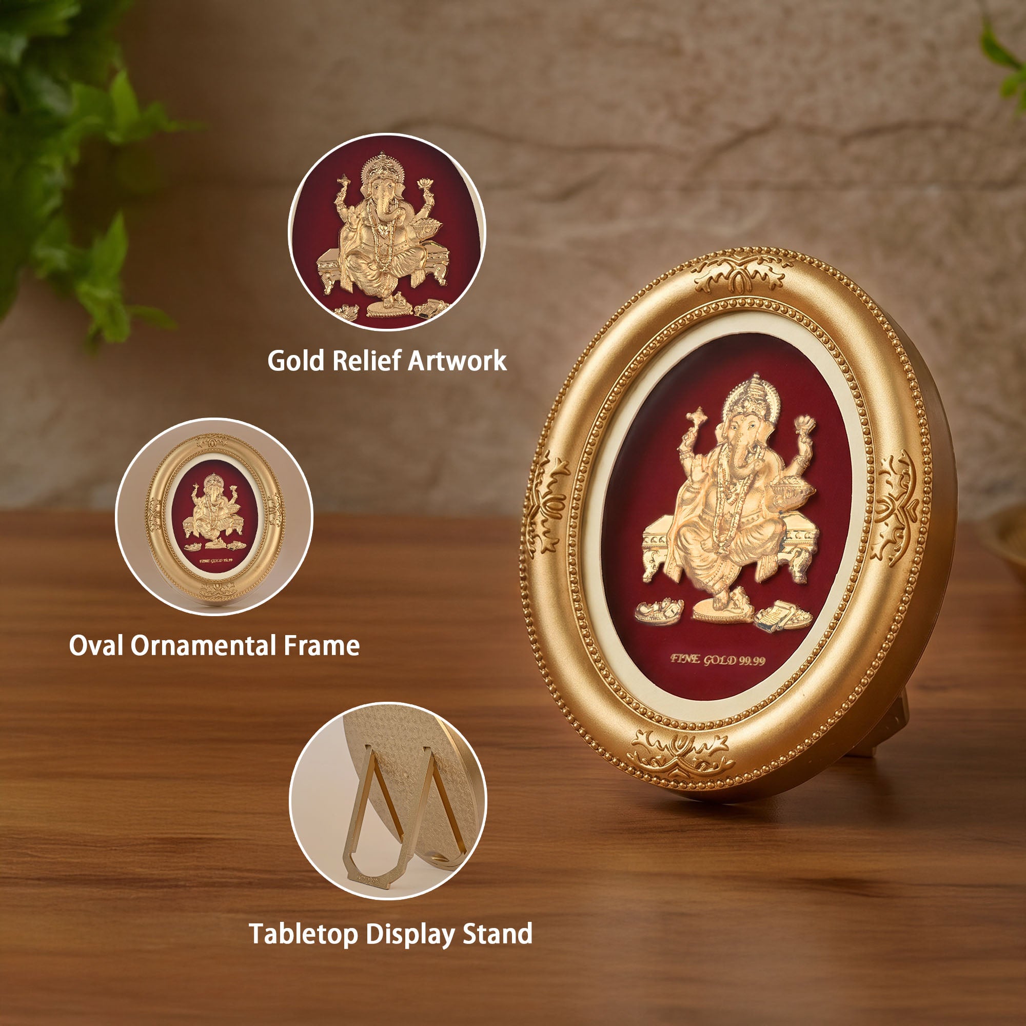 Lord Ganesha 24K Gold Foil Table Frame