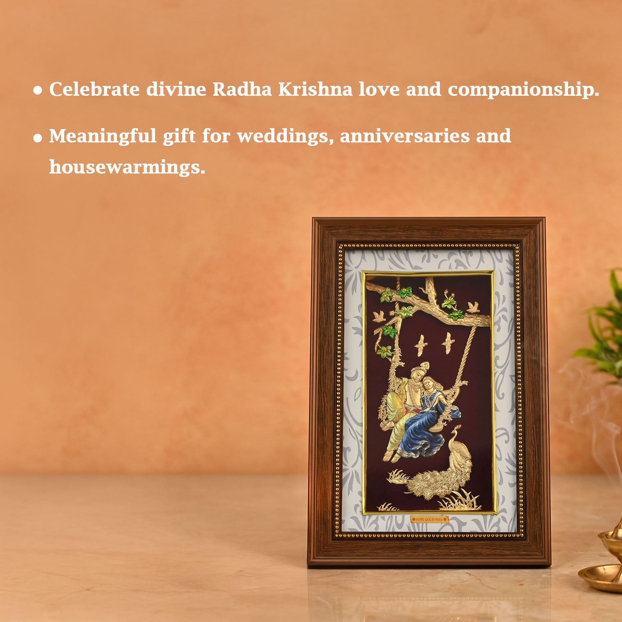 Radha Krishna 24K Gold Foil Jhoola Frame