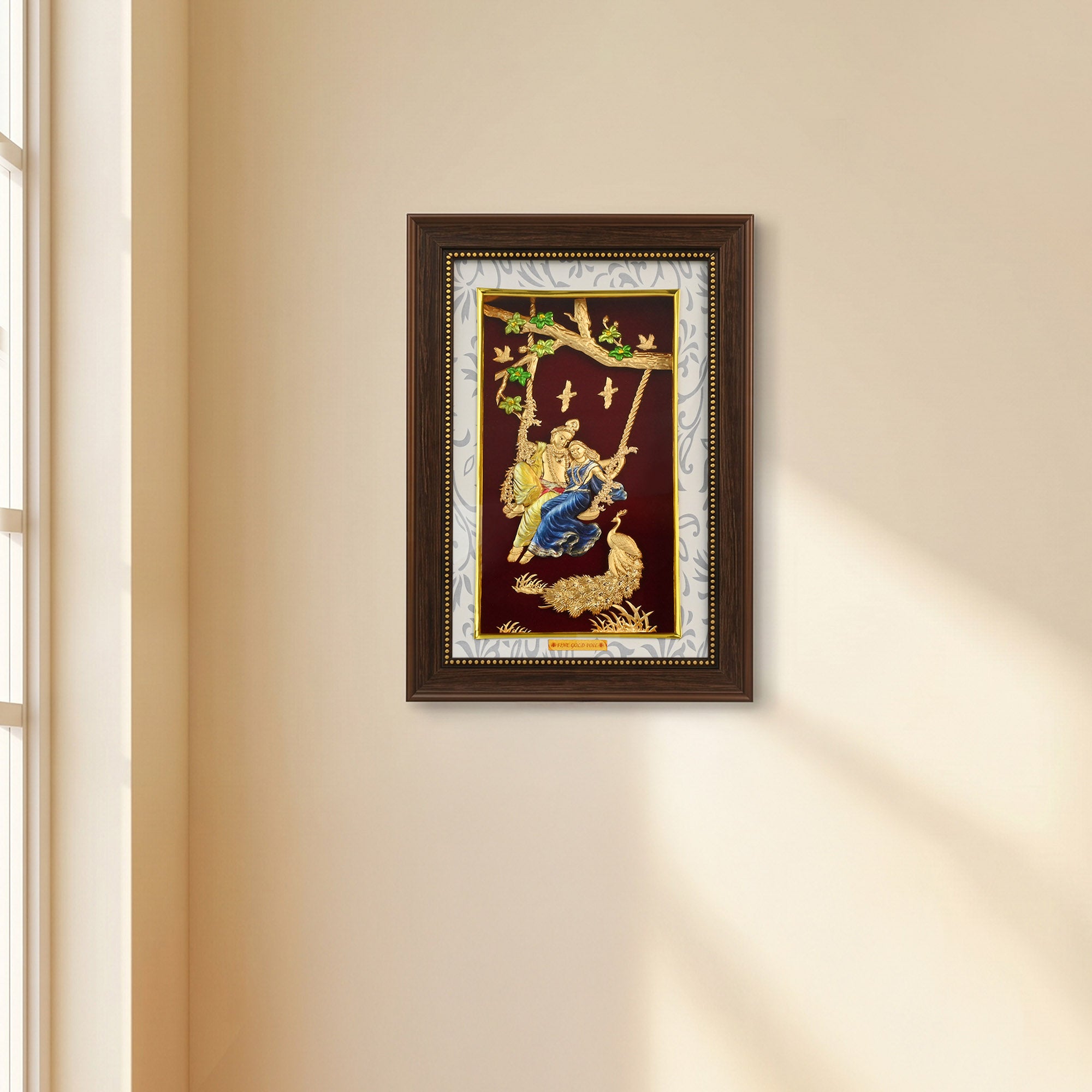 Radha Krishna 24K Gold Foil Jhoola Frame