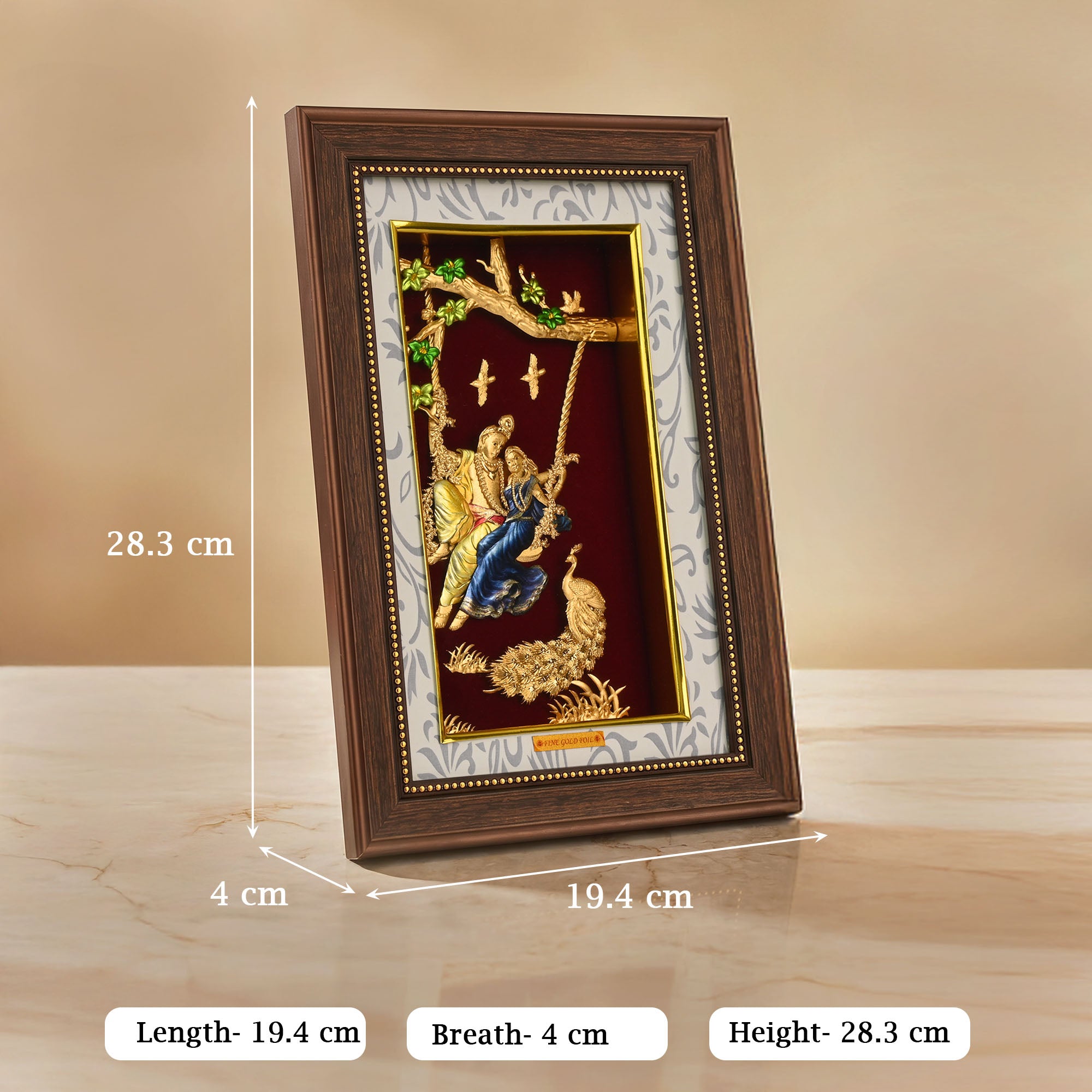 Radha Krishna 24K Gold Foil Jhoola Frame