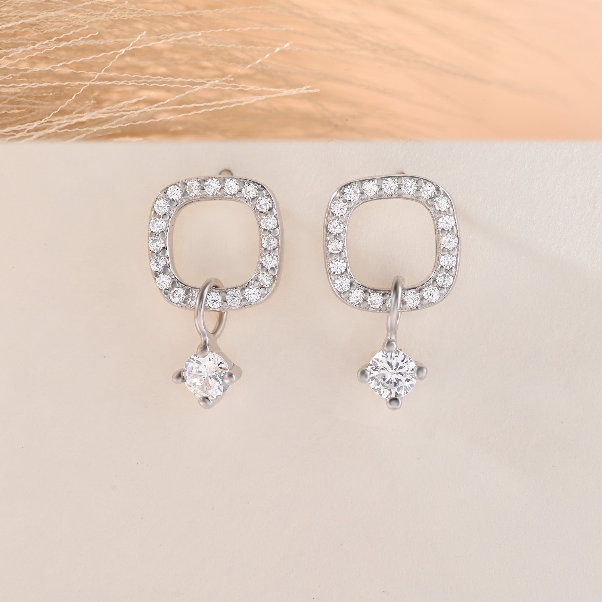 CZ Drop Charm Stud Earrings