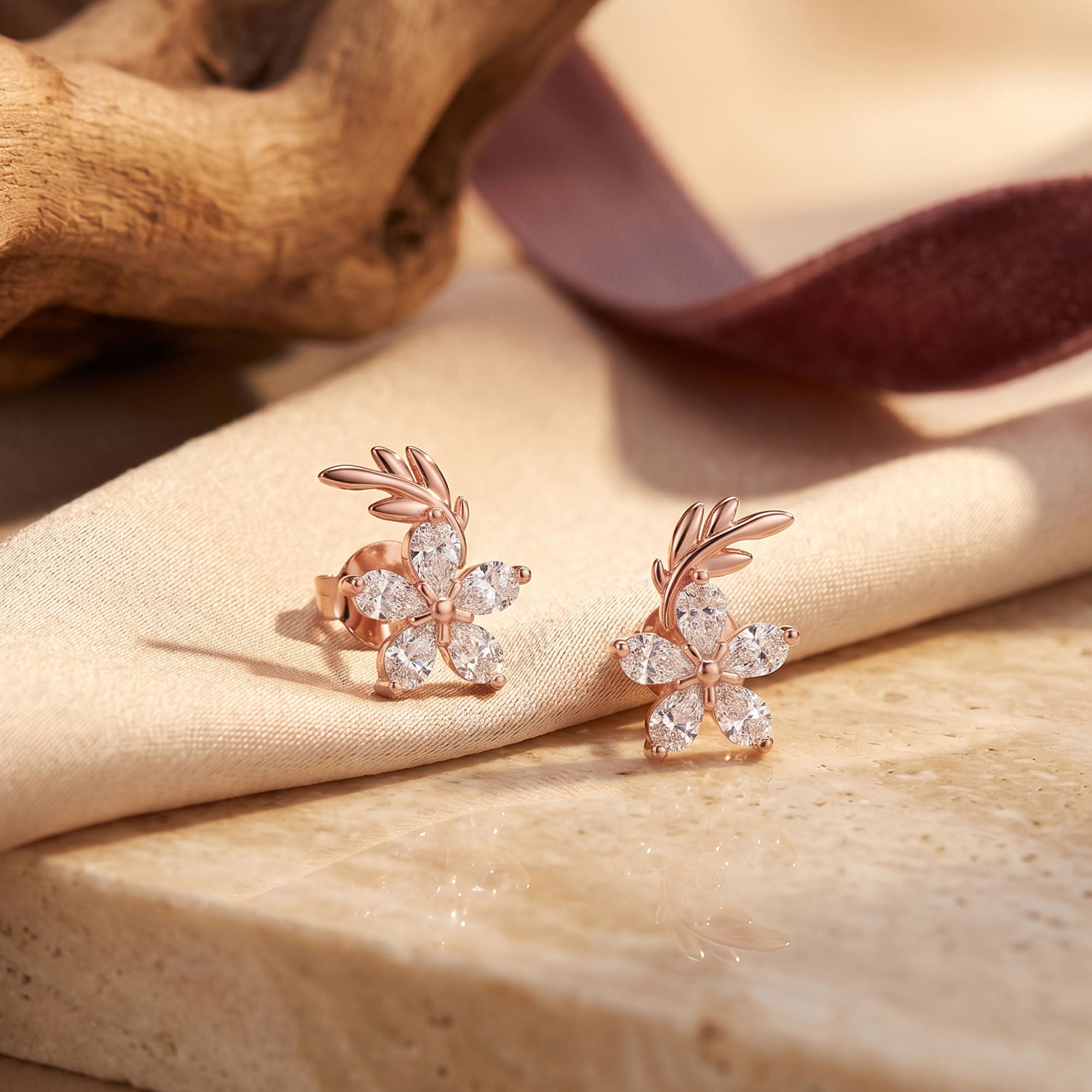 Floral CZ Stud Earrings