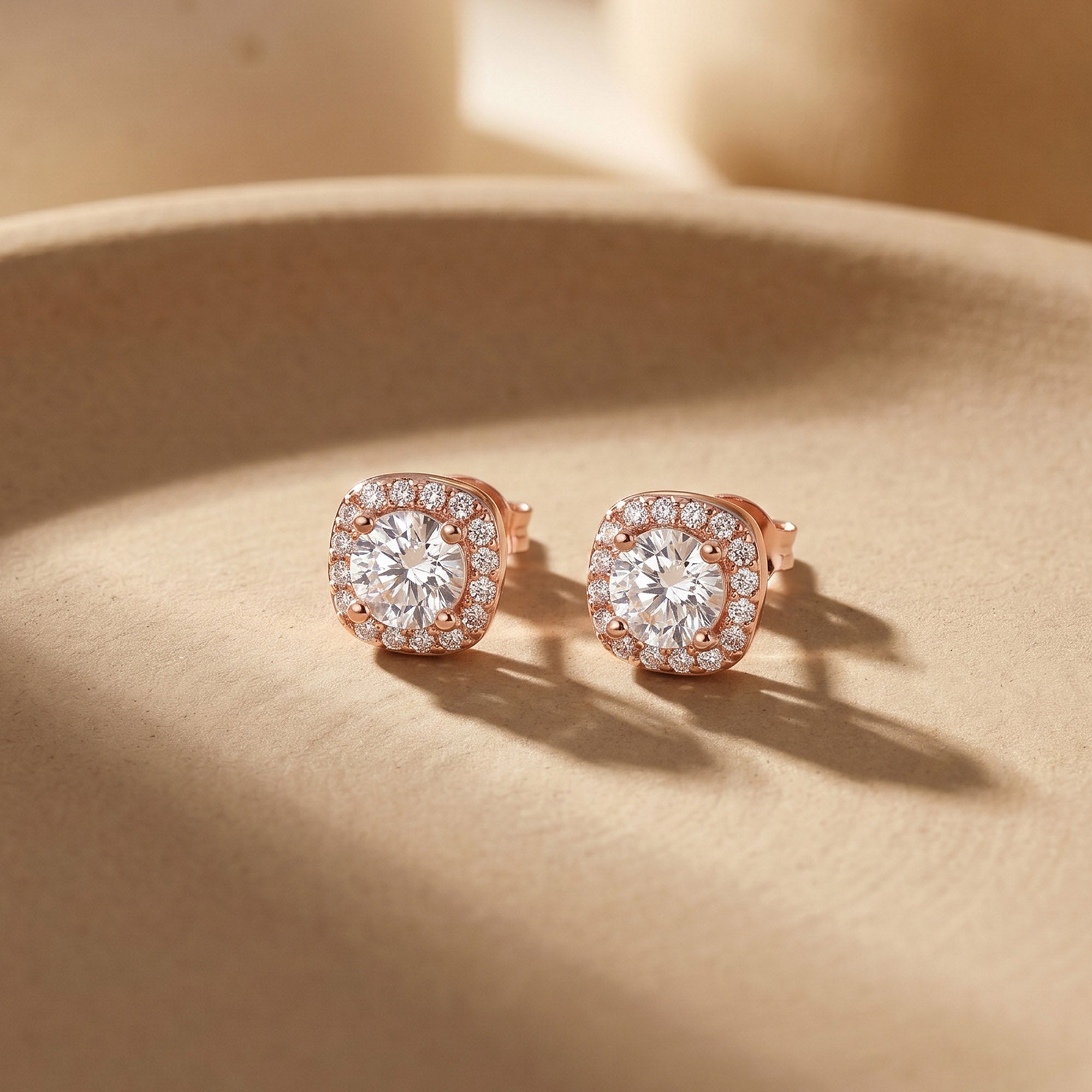 Halo CZ Stud Earrings