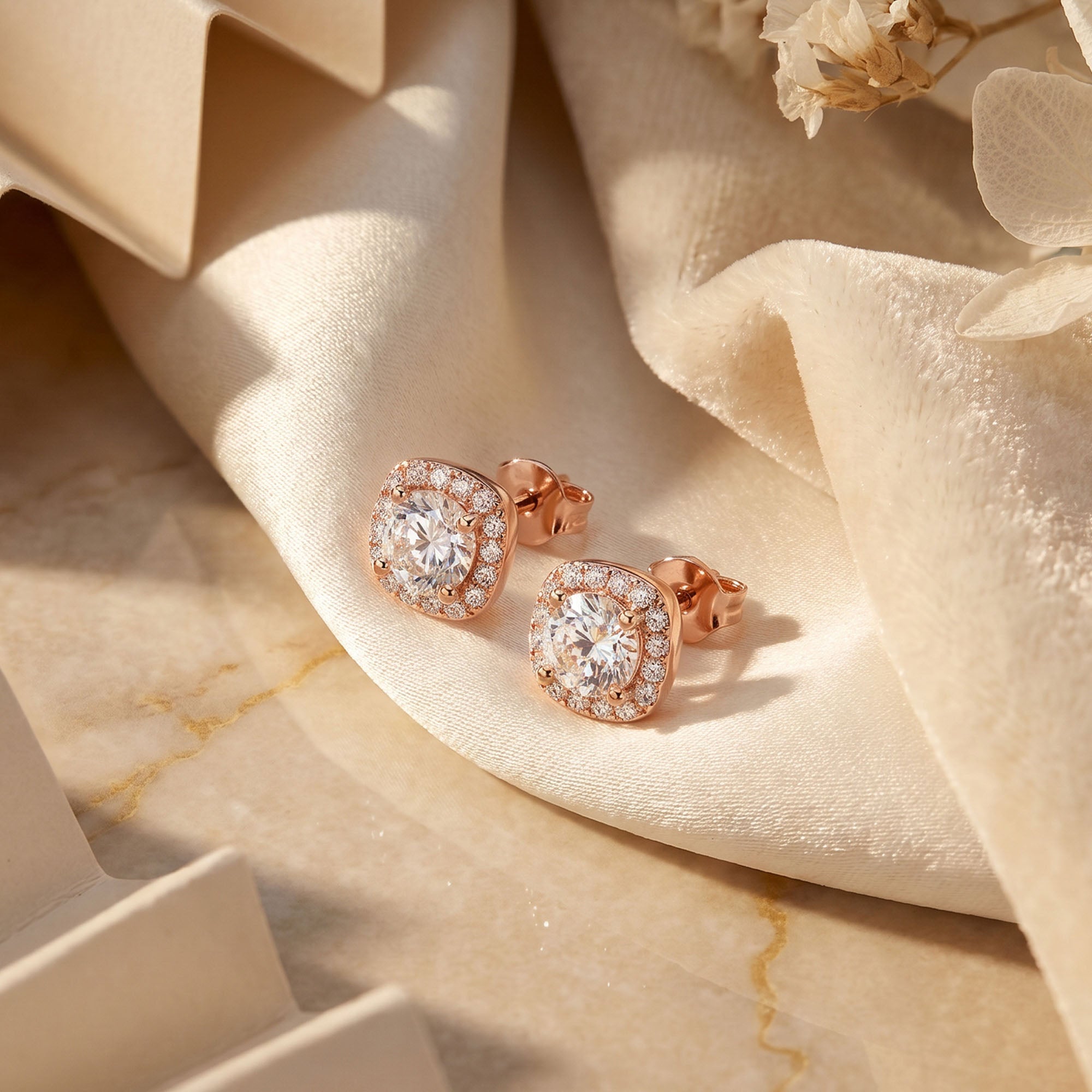 Halo CZ Stud Earrings