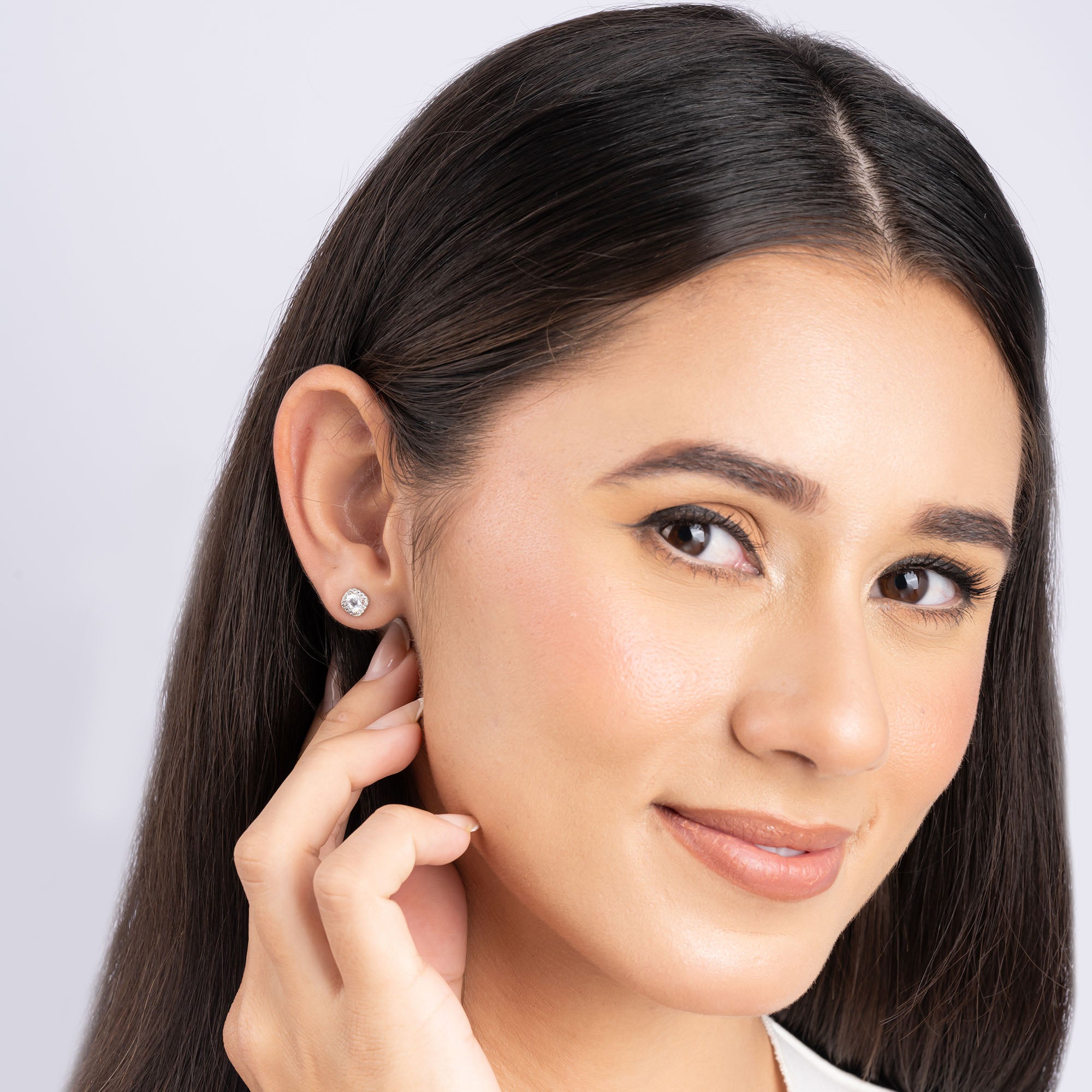 Halo CZ Stud Earrings