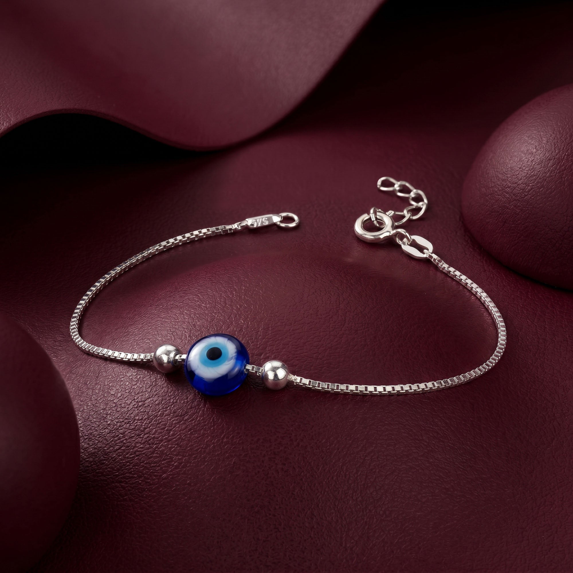 Evil Eye Beaded Silver Bracelet