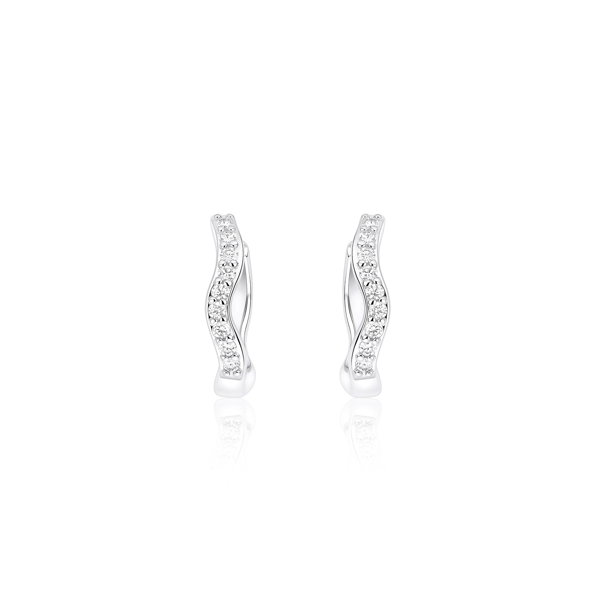 Wavy CZ Silver Hoop Earrings