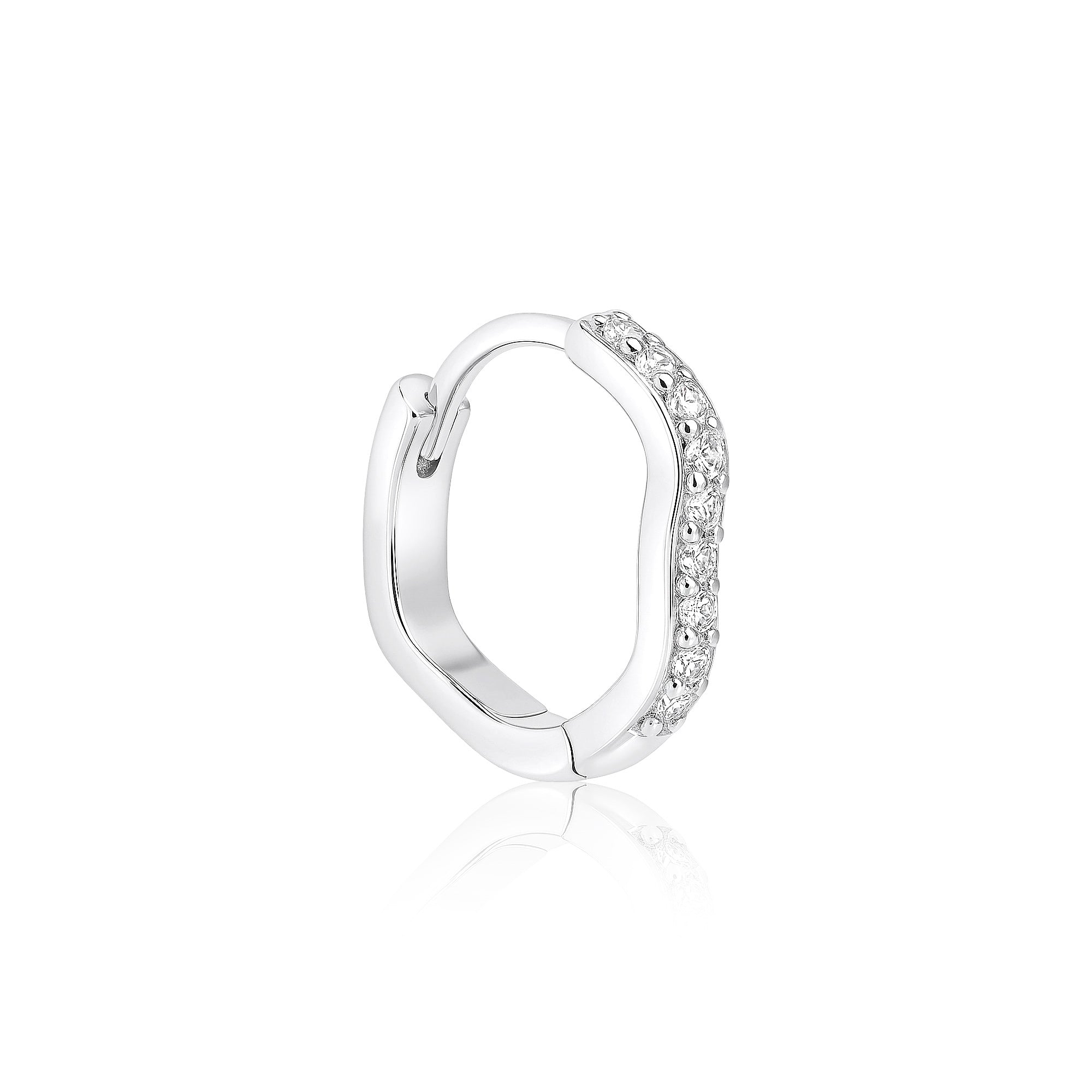 Wavy CZ Silver Hoop Earrings