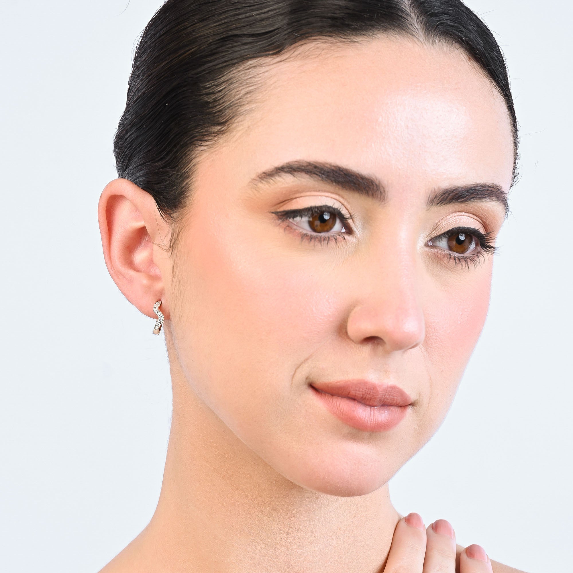 Curved CZ Silver Hoop Earrings