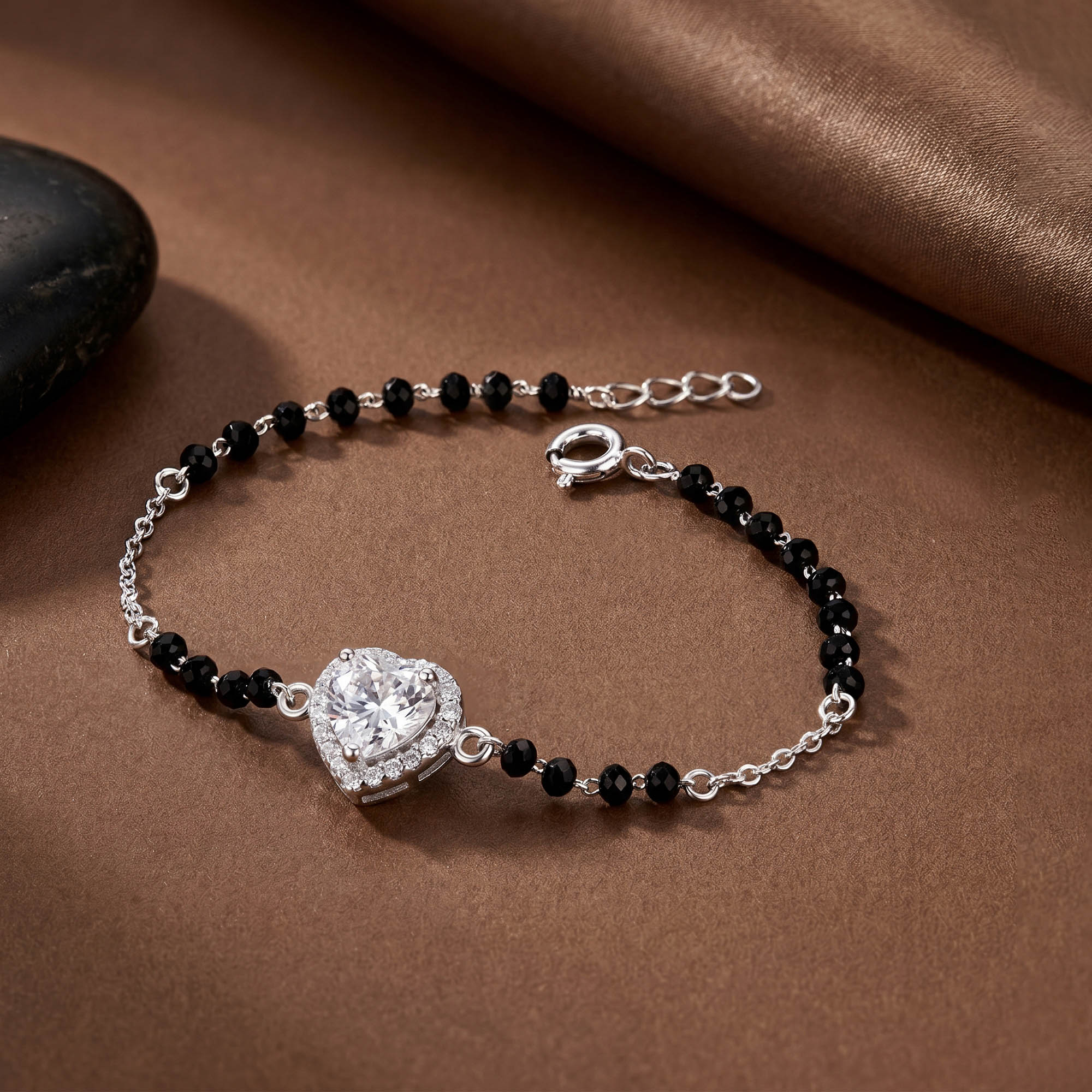 Halo Heart CZ 925 Silver Bracelet