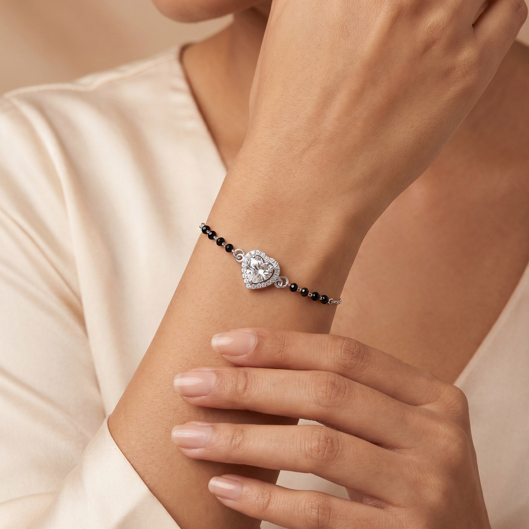 Halo Heart CZ 925 Silver Bracelet