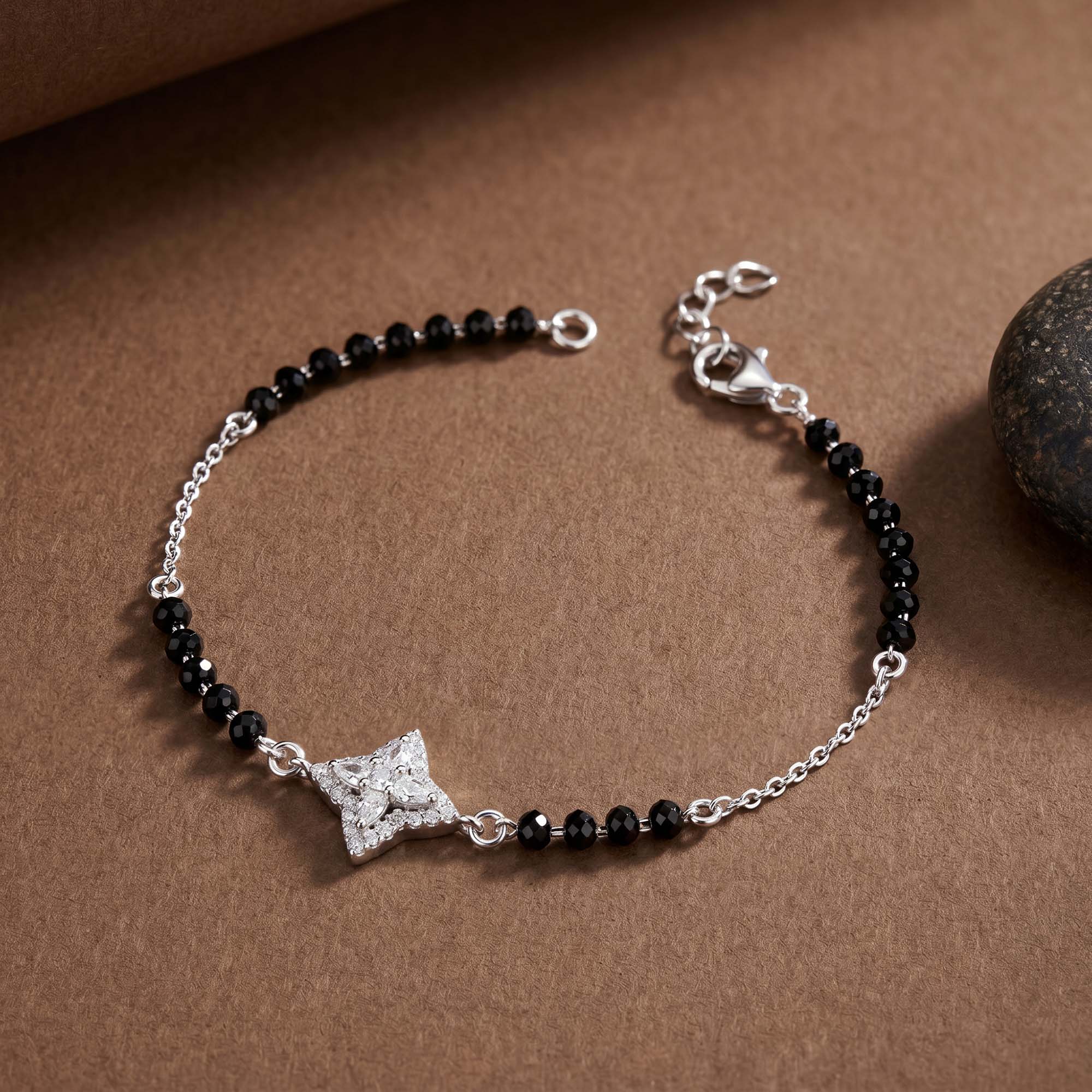 Ornate Star CZ Silver Bracelet