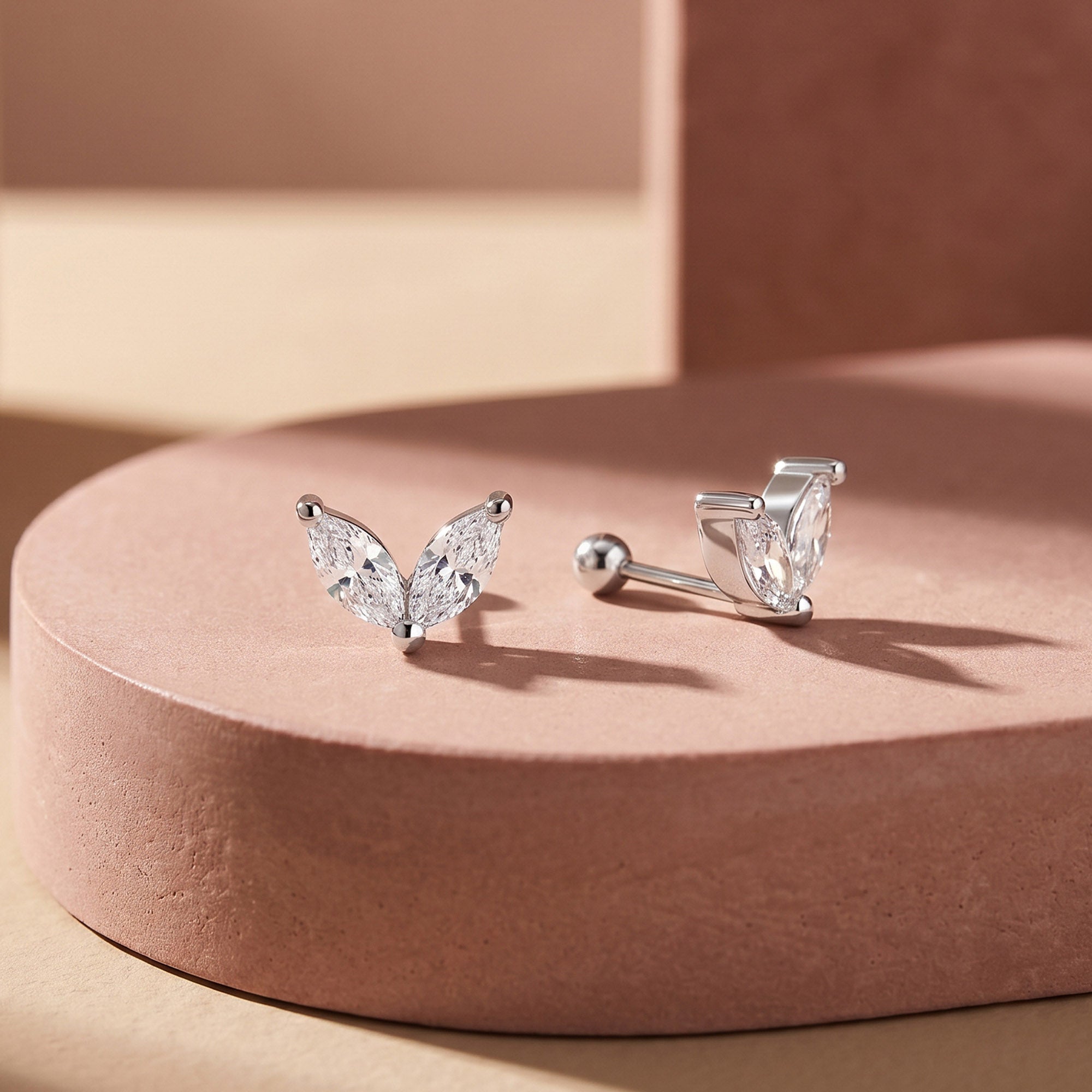 Marquise Leaf Silver Stud Earrings
