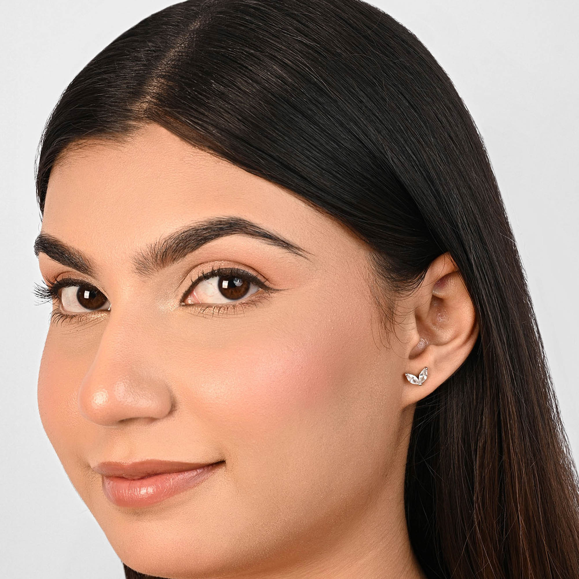 Marquise Leaf Silver Stud Earrings